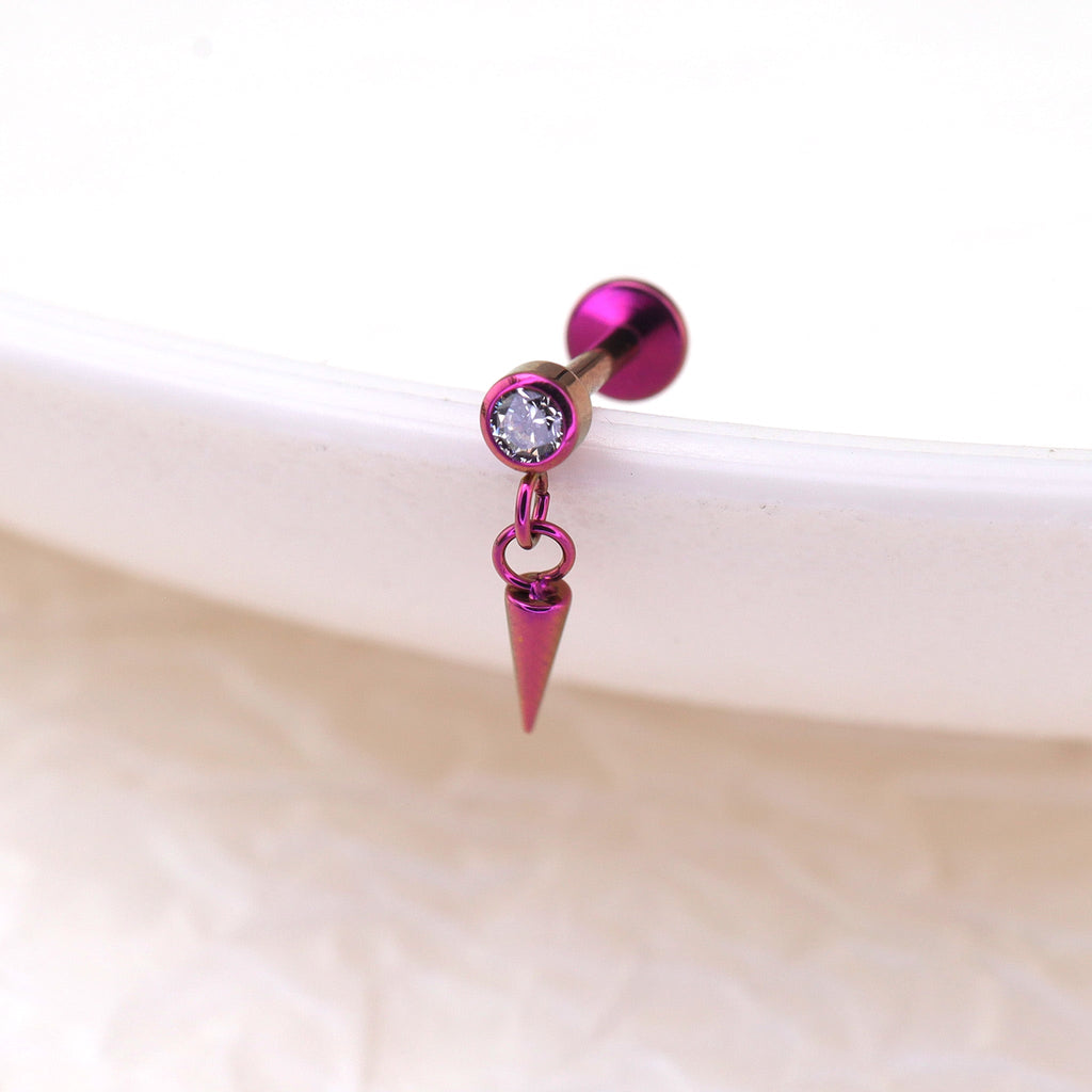 Mini CZ Pendant Spike Internally Threaded Titanium Studs - Mini CZ Pendant Spike Internally Threaded Titanium Studs - 6mm by CRUXJEWELRY