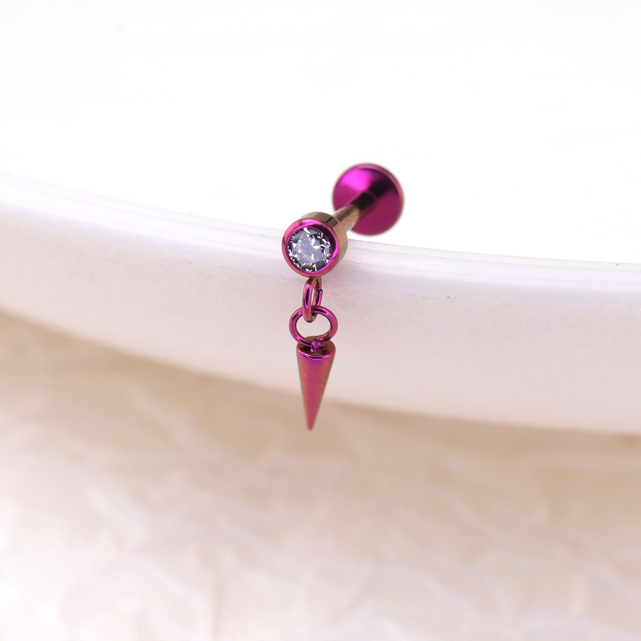 Mini CZ Pendant Spike Internally Threaded Titanium Studs - Mini CZ Pendant Spike Internally Threaded Titanium Studs - 6mm by CRUXJEWELRY