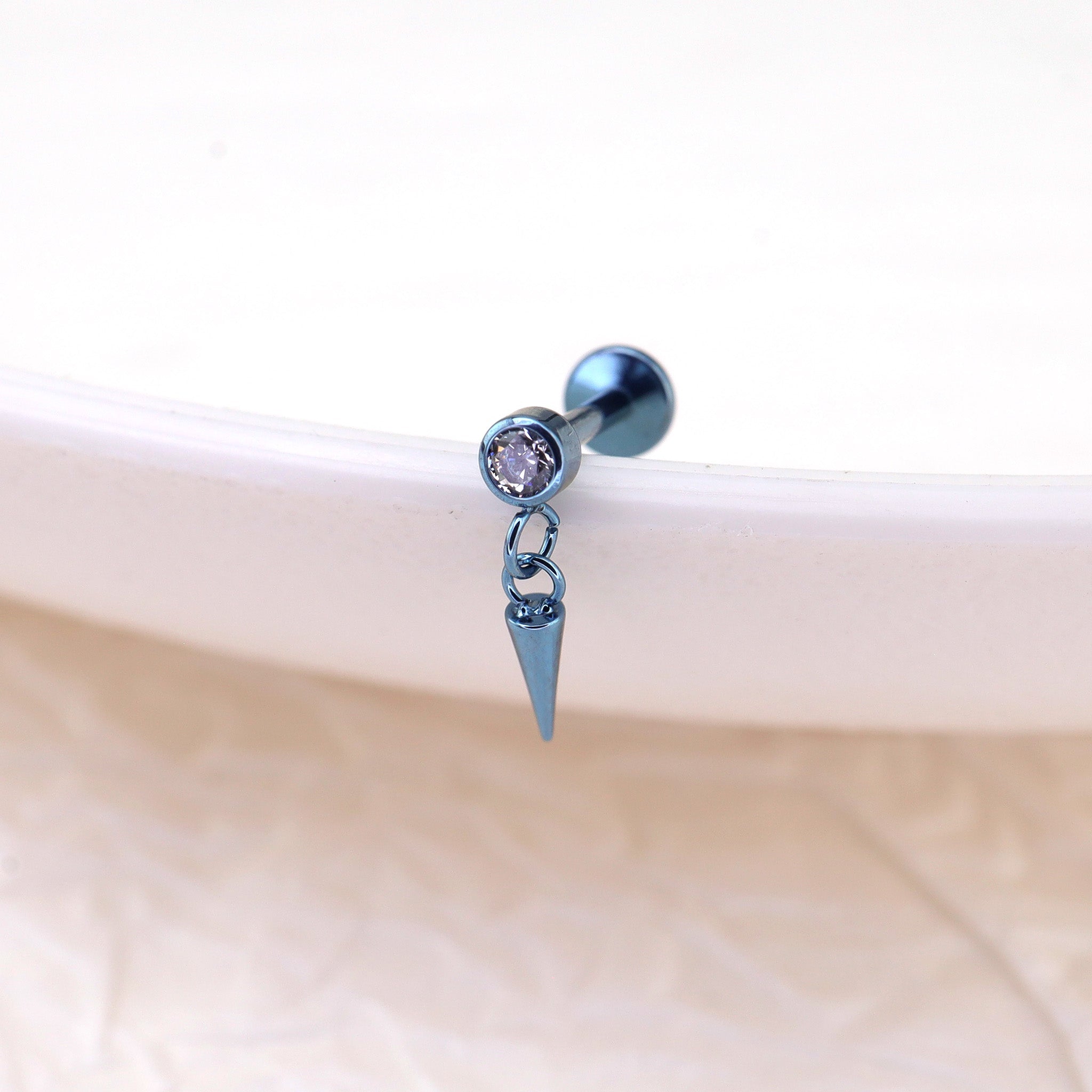 Mini CZ Pendant Spike Internally Threaded Titanium Studs - Mini CZ Pendant Spike Internally Threaded Titanium Studs - 6mm by CRUXJEWELRY