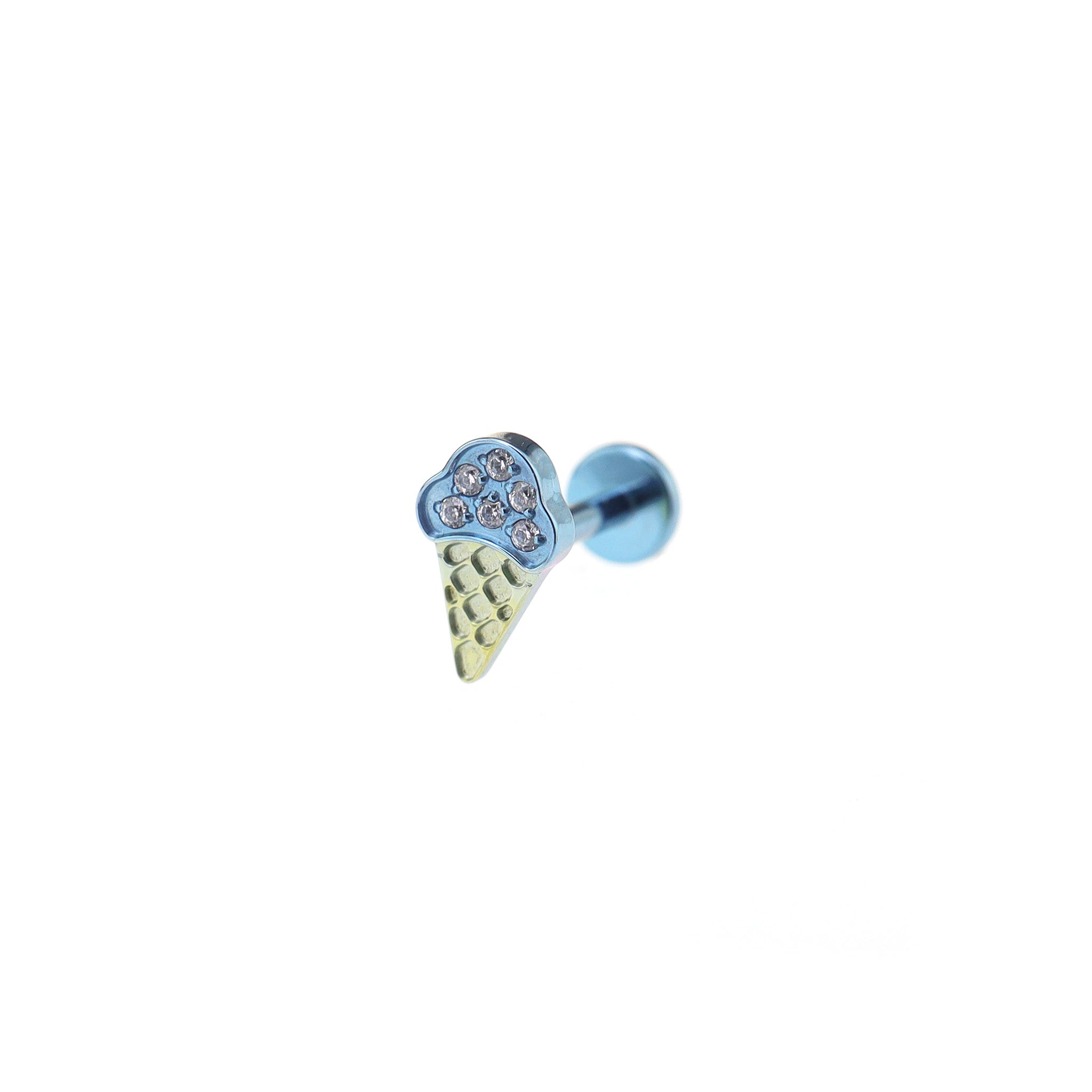 Ice Cream Cone CZ Internally Threaded Titanium Ear Studs - Ice Cream Cone CZ Internally Threaded Titanium Ear Studs - Blue / 6mm by CRUXJEWELRY