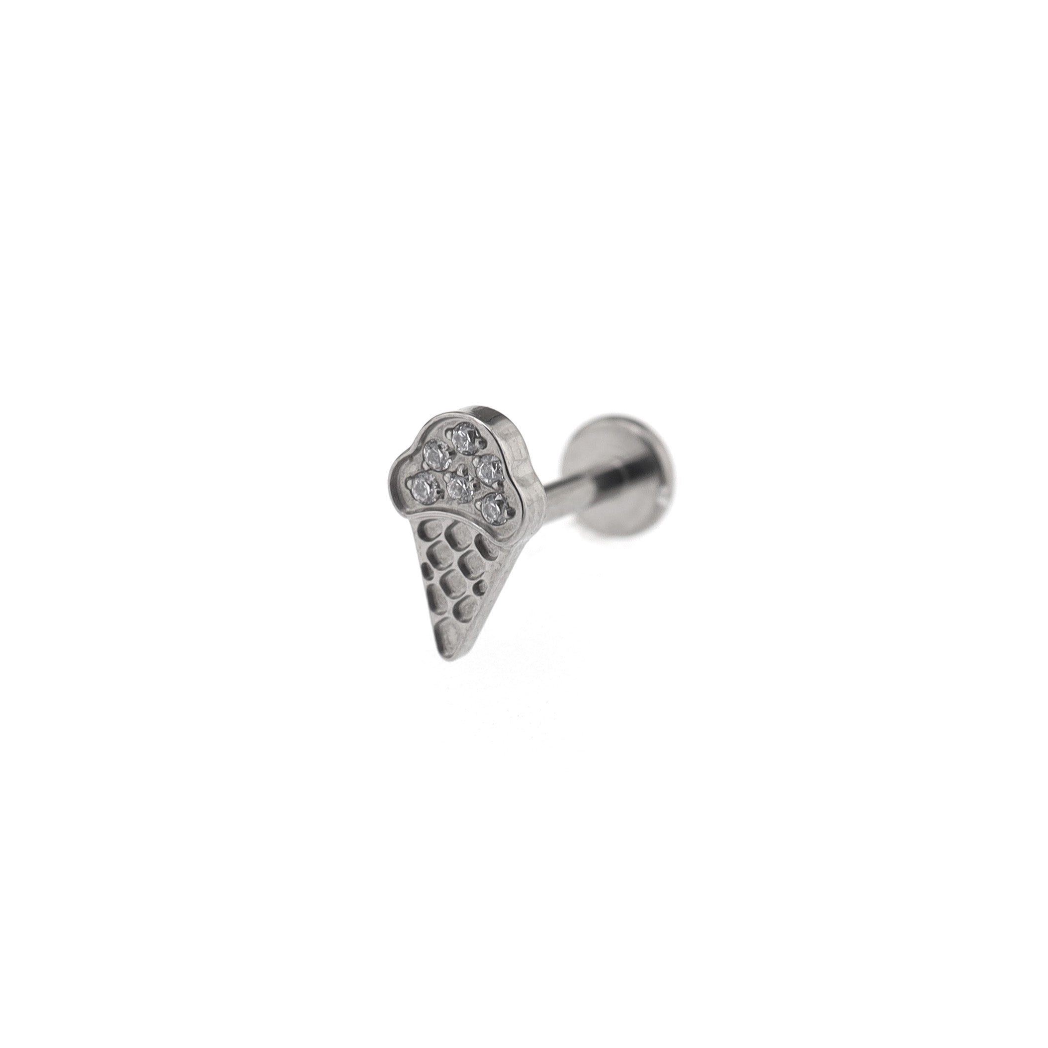 Ice Cream Cone CZ Internally Threaded Titanium Ear Studs - Ice Cream Cone CZ Internally Threaded Titanium Ear Studs - Silver / 6mm by CRUXJEWELRY