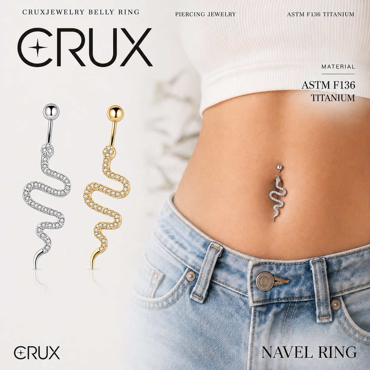 Snake CZ Titanium Belly Ring