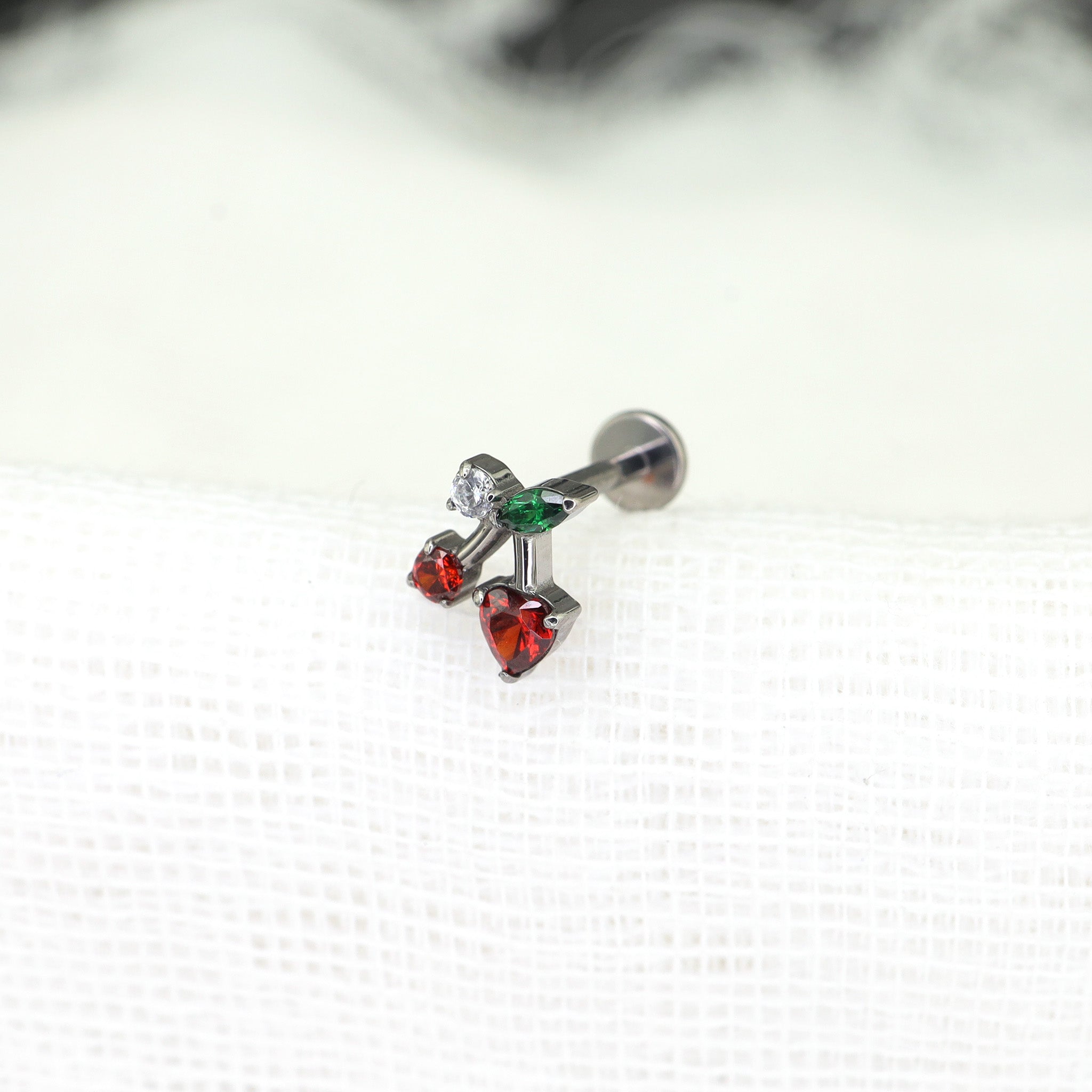 Heart CZ Cherry Titanium Ear Studs - Heart CZ Cherry Titanium Ear Studs - 6mm by CRUXJEWELRY