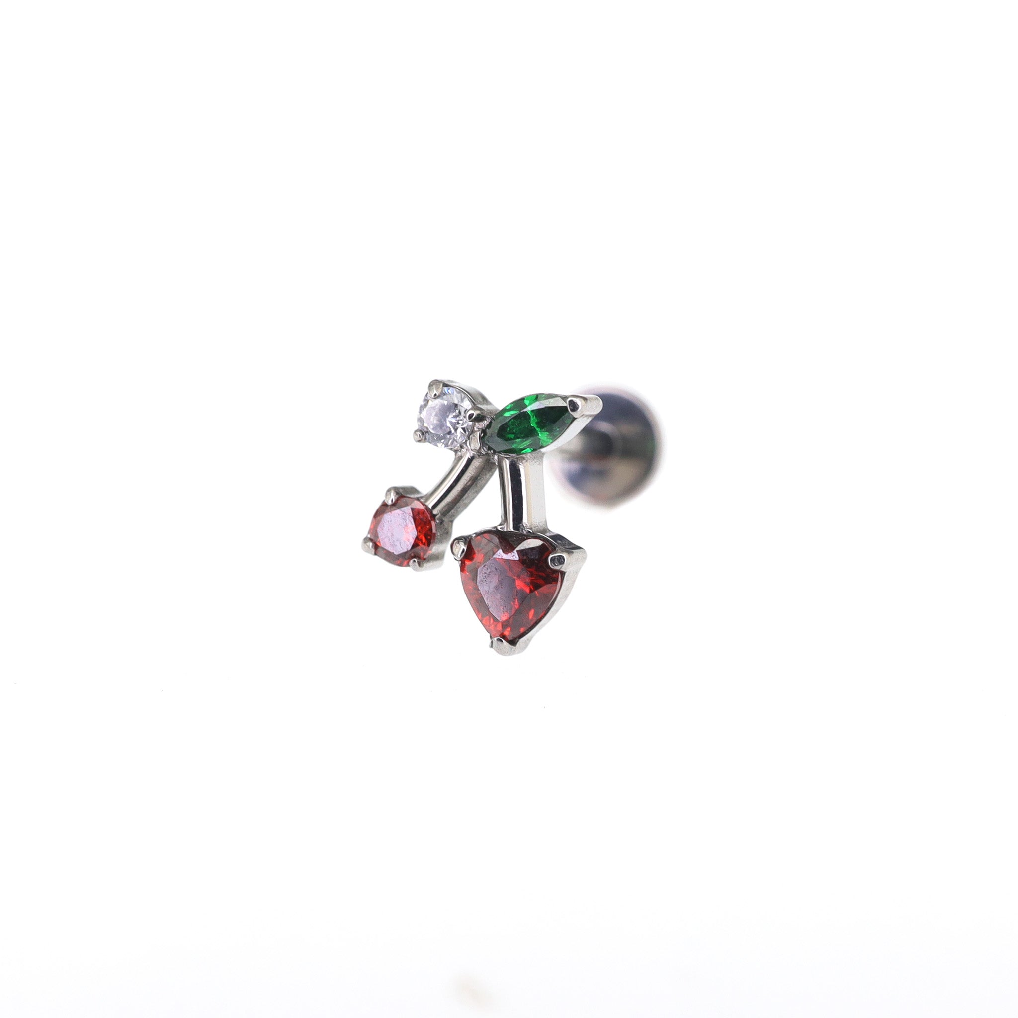 Heart CZ Cherry Titanium Ear Studs - Heart CZ Cherry Titanium Ear Studs - 6mm by CRUXJEWELRY