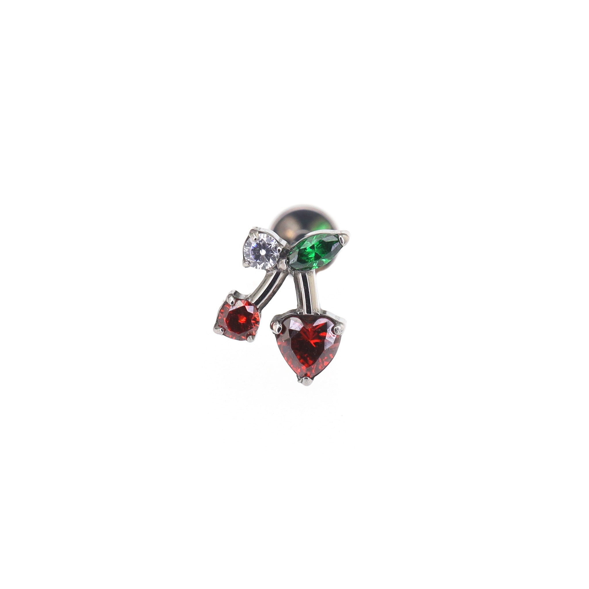 Heart CZ Cherry Titanium Ear Studs - Heart CZ Cherry Titanium Ear Studs - 6mm by CRUXJEWELRY