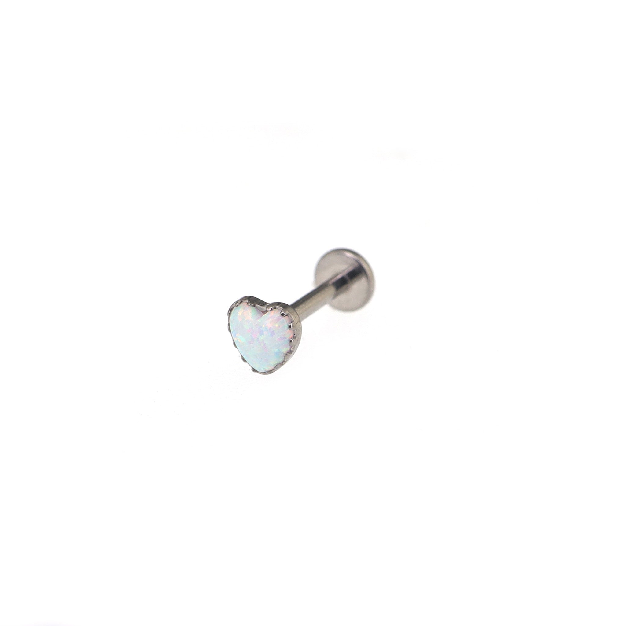 Heart with Lace Edge Blue & White Opal Titanium Ear Studs - Heart with Lace Edge Blue & White Opal Titanium Ear Studs - White / 6mm by CRUXJEWELRY