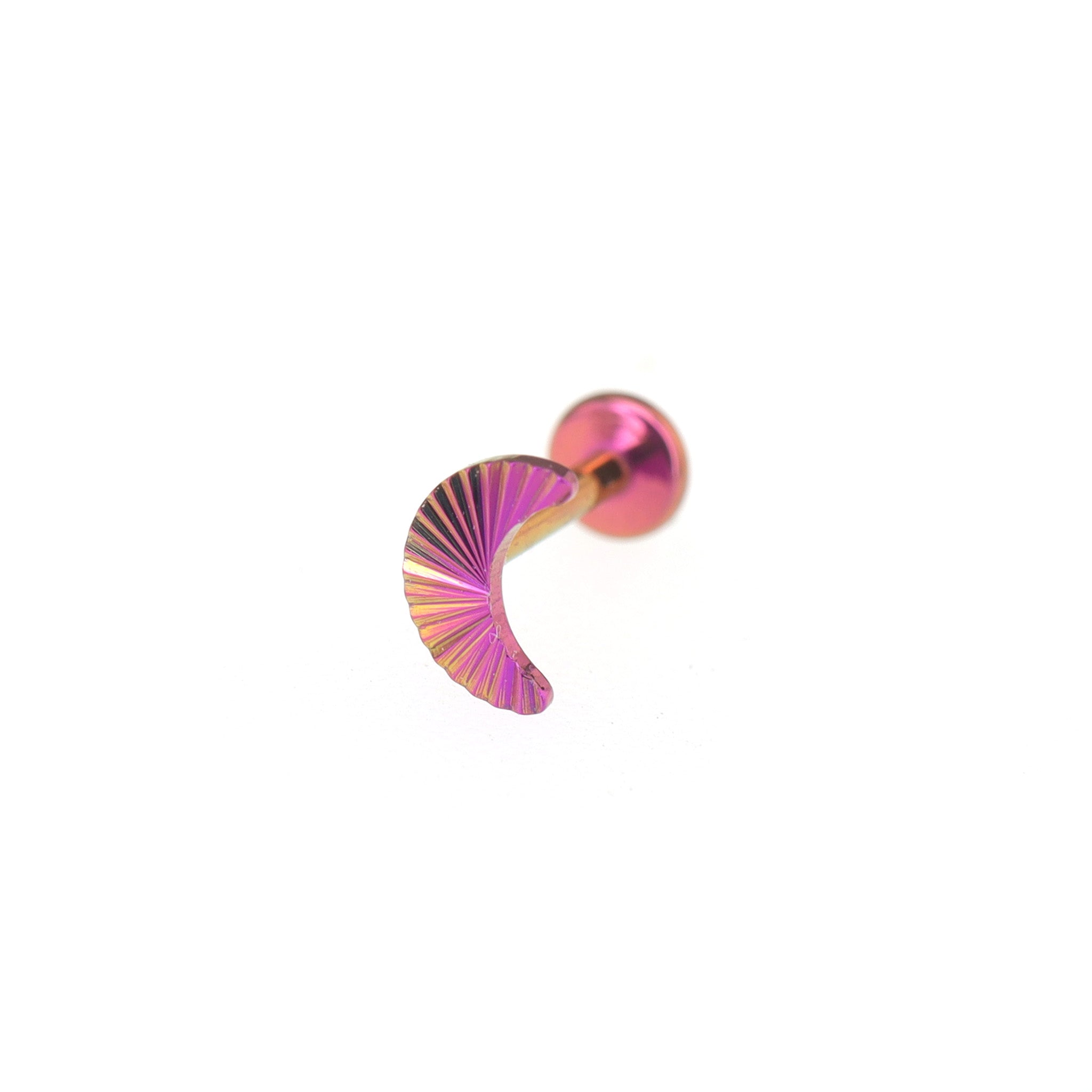 Engraved Moon Internally Threaded Titanium Ear Studs - Engraved Moon Internally Threaded Titanium Ear Studs - Pink-Purple Gradient / 6mm by CRUXJEWELRY