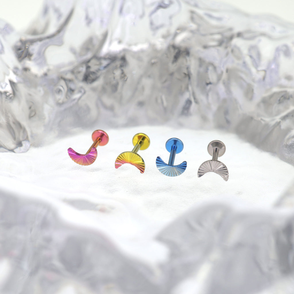 Engraved Moon Internally Threaded Titanium Ear Studs - Engraved Moon Internally Threaded Titanium Ear Studs - Pink-Yellow Gradient / 6mm by CRUXJEWELRY