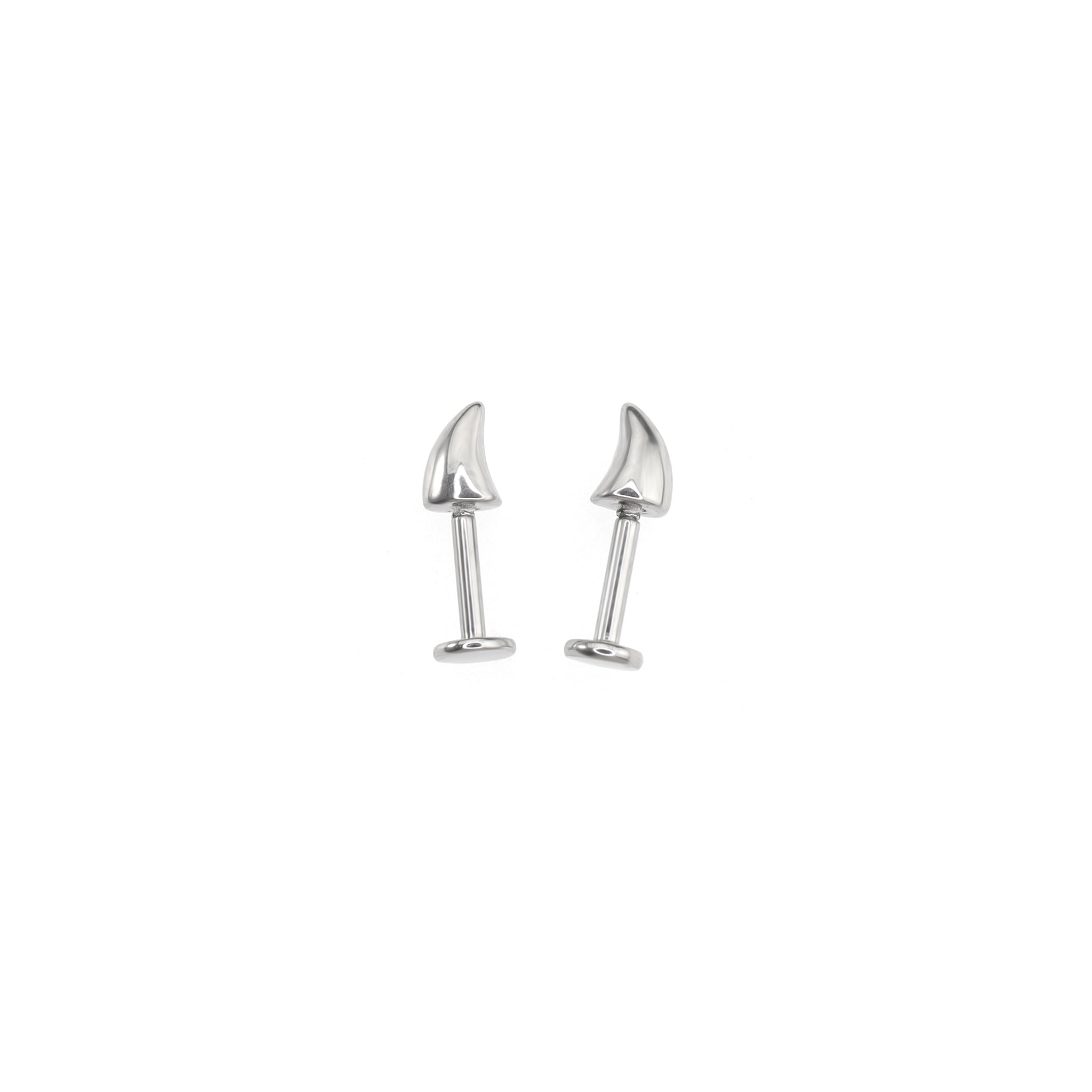 Devil Horn Internally Threaded stainless steel Ear Stud - Devil Horn Internally Threaded stainless steel Ear Stud - Single / 6mm by CRUXJEWELRY