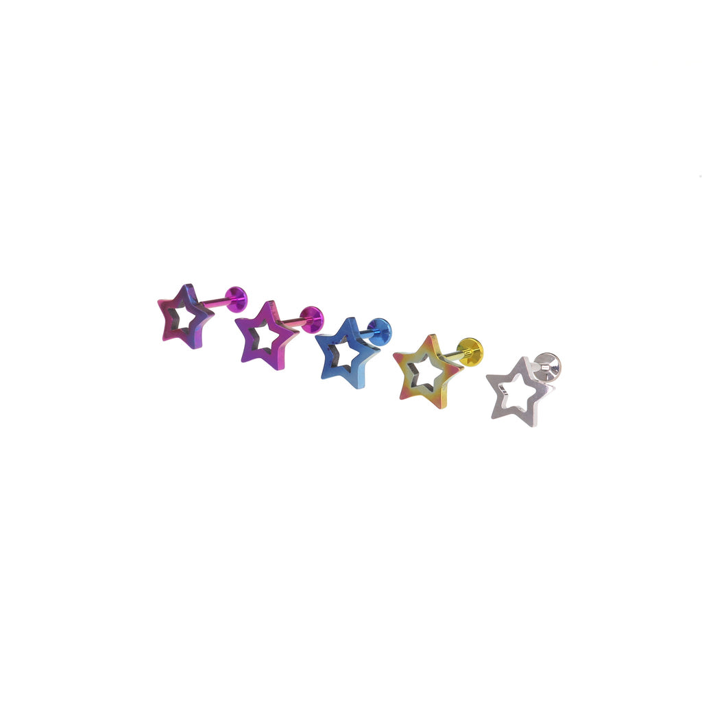 Y2K Chunky Dopamine Thick Cut Pentagram Colorful Star Studs - Pink-Yellow Gradient