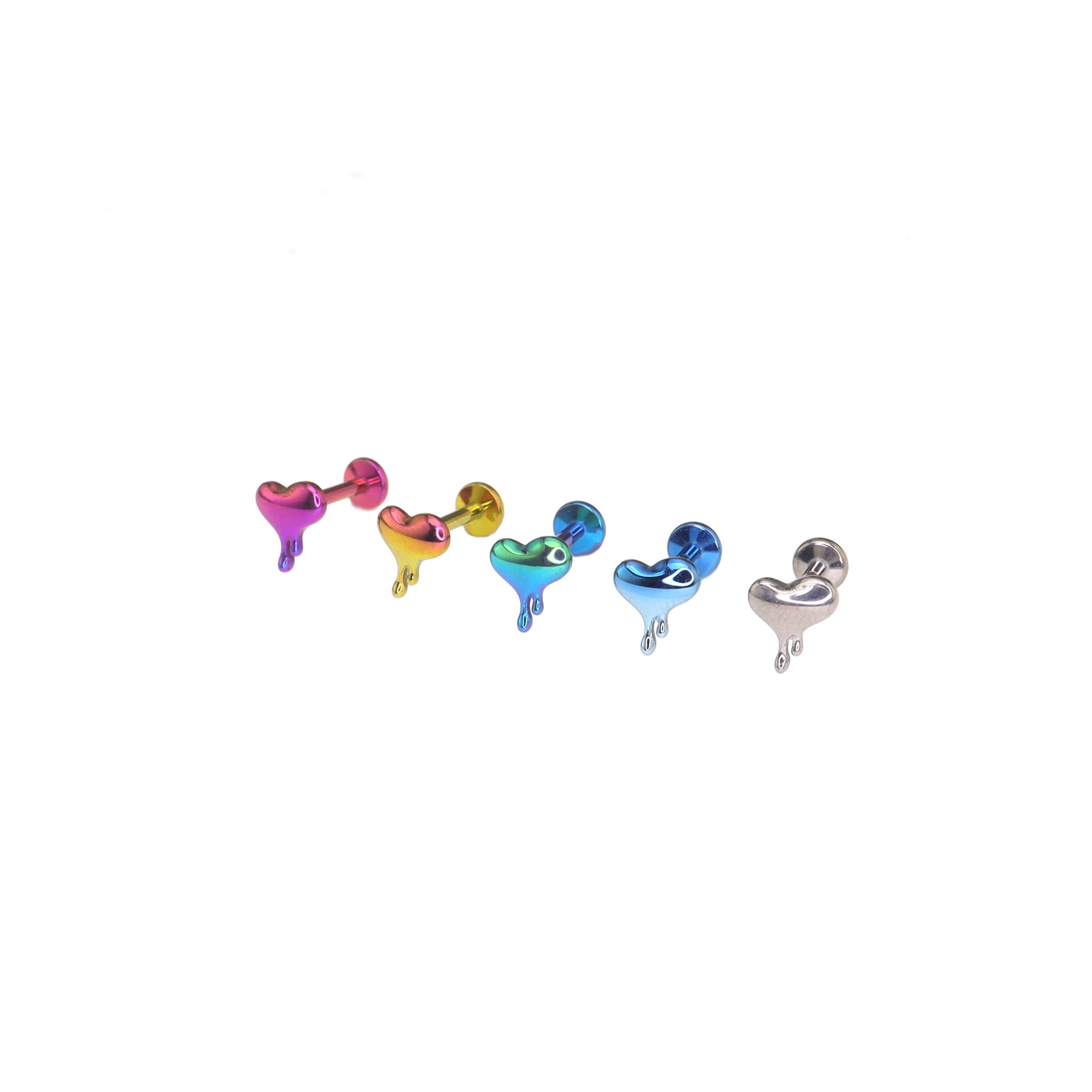 3D Fluid Art Heart Titanium Lip Ring - 3D Fluid Art Heart Titanium Lip Ring - Pink-Yellow Gradient / 6mm by CRUXJEWELRY