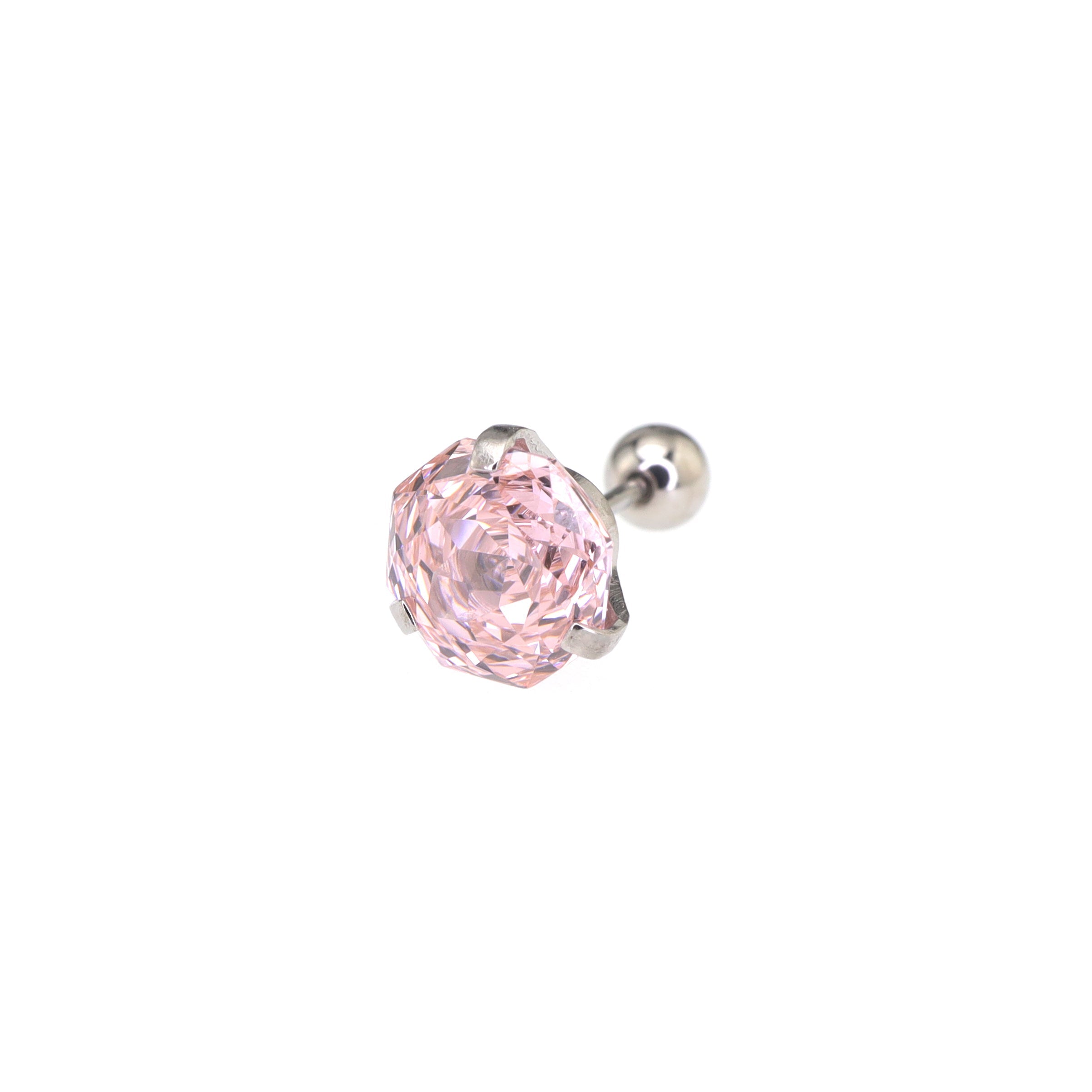 8mm Externally Threaded Rose-Cut CZ Stainless Steel Ear Studs - 8mm Externally Threaded Rose-Cut CZ Stainless Steel Ear Studs - Pink by CRUXJEWELRY