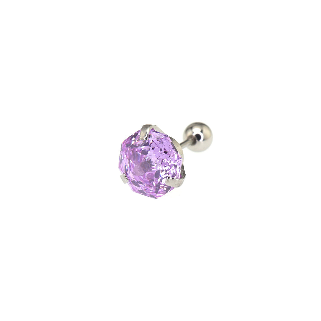 8mm Externally Threaded Rose-Cut CZ Stainless Steel Ear Studs - 8mm Externally Threaded Rose-Cut CZ Stainless Steel Ear Studs - Purple by CRUXJEWELRY