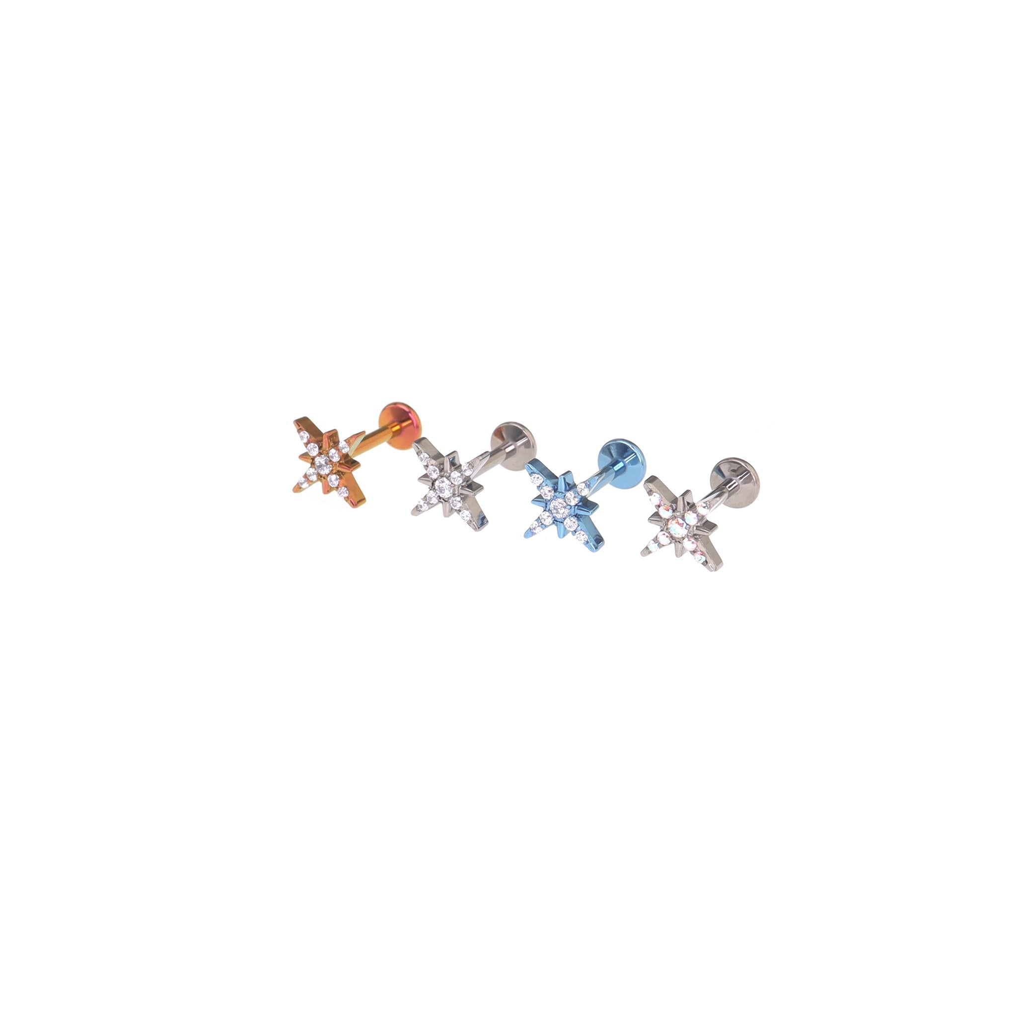Colorful Octagram Star CZ Titanium Ear Studs - Colorful Octagram Star CZ Titanium Ear Studs - Misty Blue / 6mm by CRUXJEWELRY