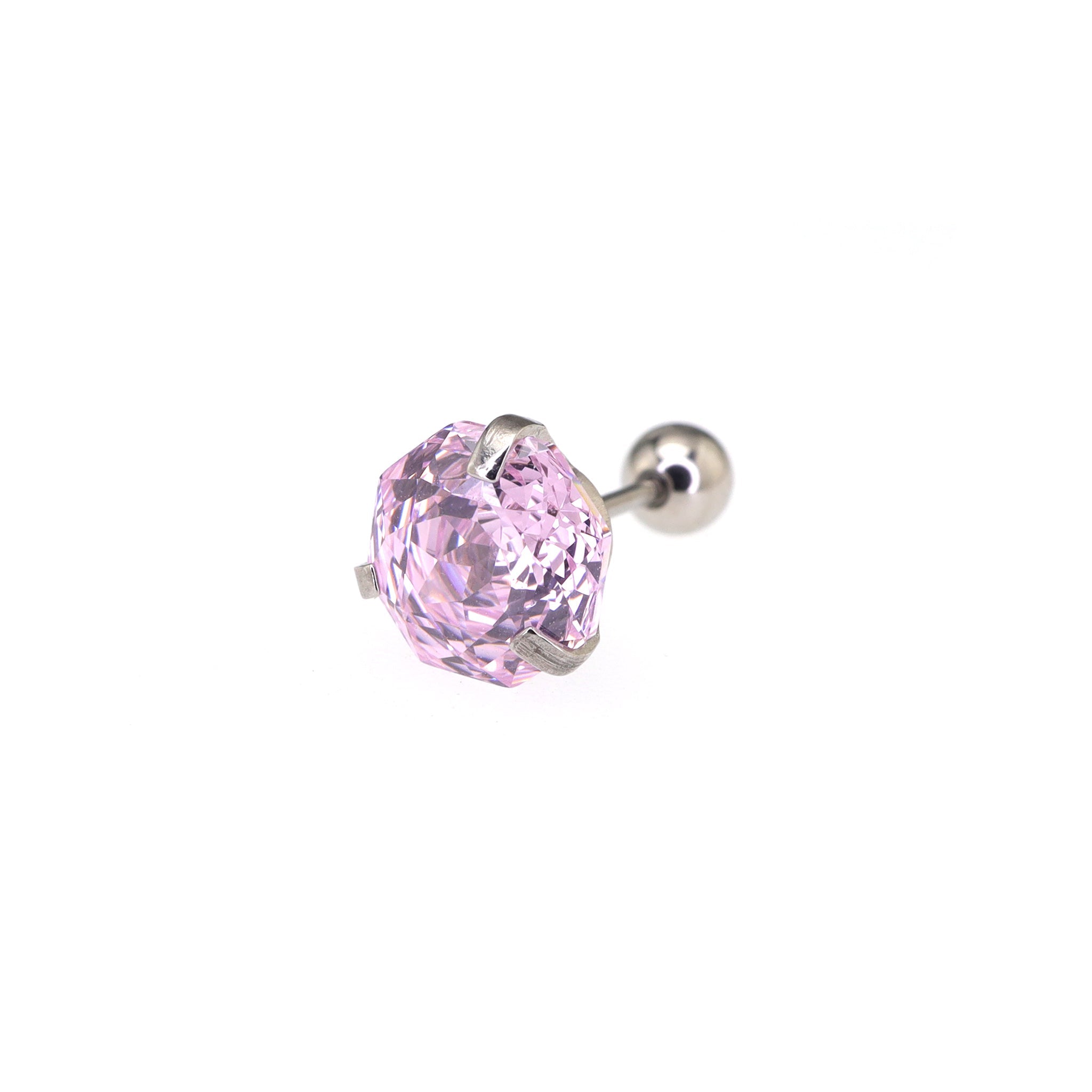 8mm Externally Threaded Rose-Cut CZ Stainless Steel Ear Studs - 8mm Externally Threaded Rose-Cut CZ Stainless Steel Ear Studs - Light Purple by CRUXJEWELRY
