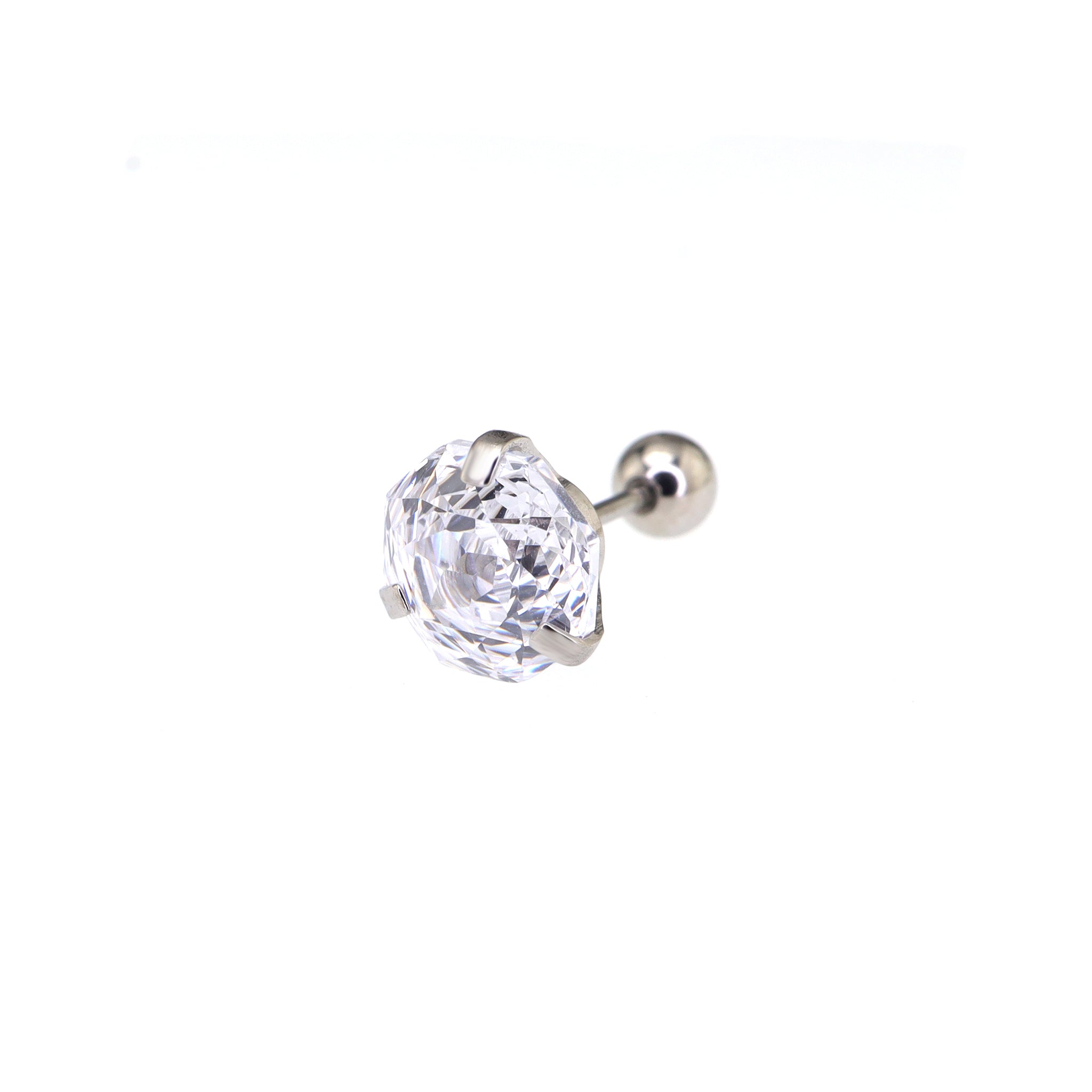 8mm Externally Threaded Rose-Cut CZ Stainless Steel Ear Studs - 8mm Externally Threaded Rose-Cut CZ Stainless Steel Ear Studs - White by CRUXJEWELRY