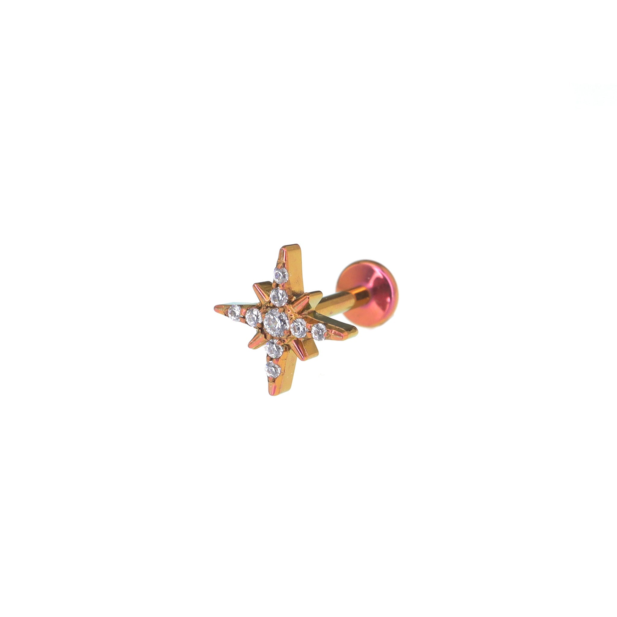 Colorful Octagram Star CZ Titanium Ear Studs - Colorful Octagram Star CZ Titanium Ear Studs - Pink-Yellow Gradient / 6mm by CRUXJEWELRY