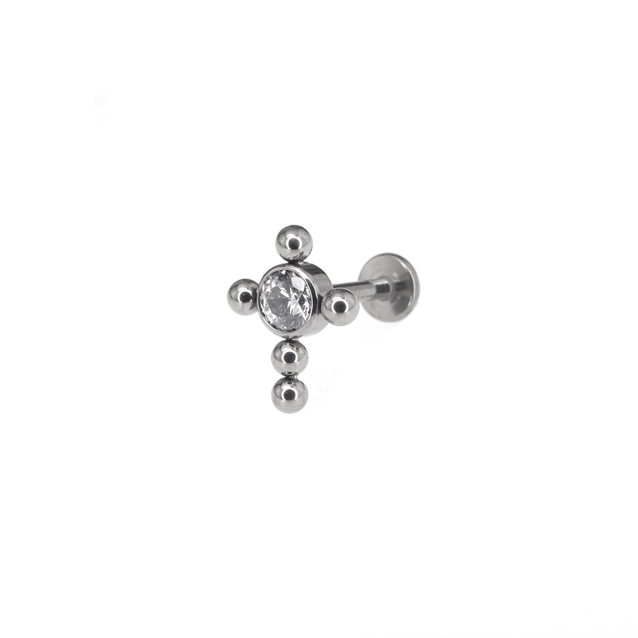 Cross with CZ Ball Titanium Ear Studs - Cross with CZ Ball Titanium Ear Studs - Sliver / 6mm by CRUXJEWELRY