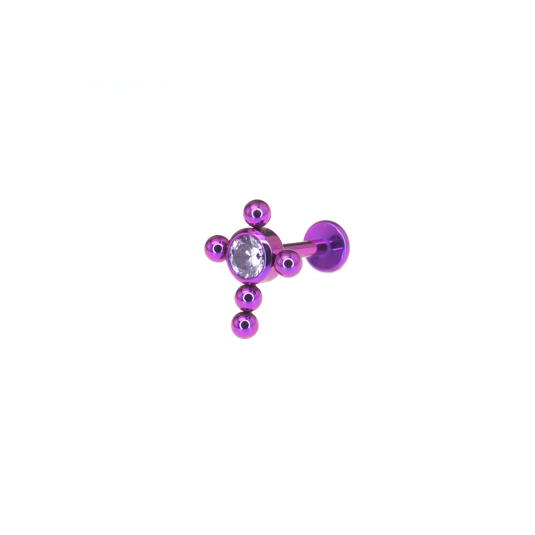 Cross with CZ Ball Titanium Ear Studs - Cross with CZ Ball Titanium Ear Studs - Light Purple / 6mm by CRUXJEWELRY