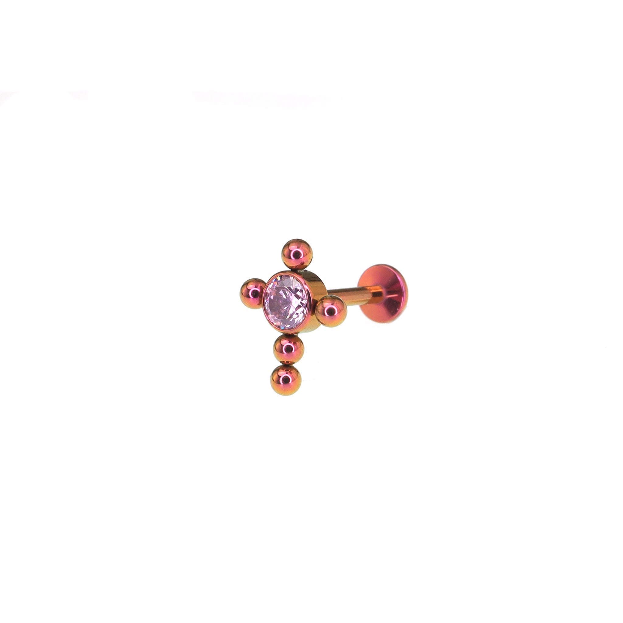 Cross with CZ Ball Titanium Ear Studs - Cross with CZ Ball Titanium Ear Studs - Pink / 6mm by CRUXJEWELRY