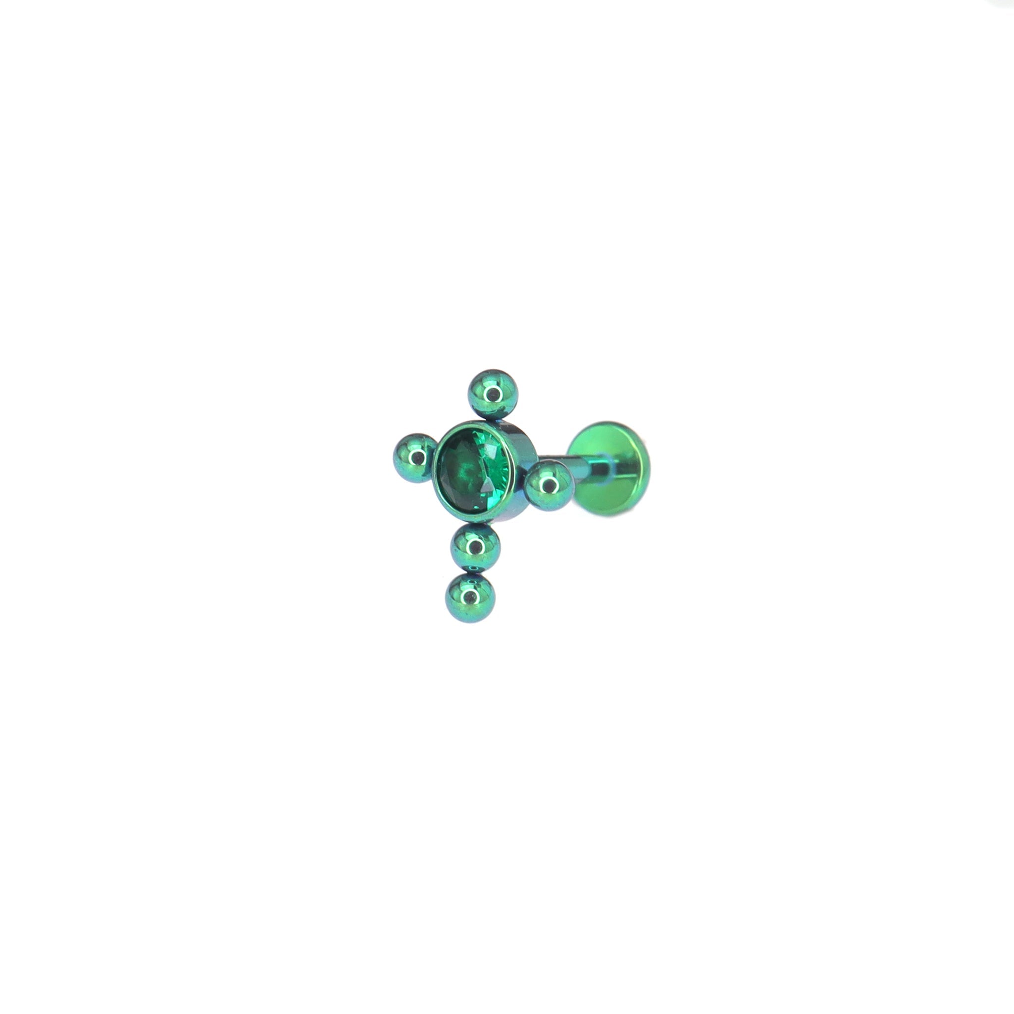Cross with CZ Ball Titanium Ear Studs - Cross with CZ Ball Titanium Ear Studs - Green / 6mm by CRUXJEWELRY