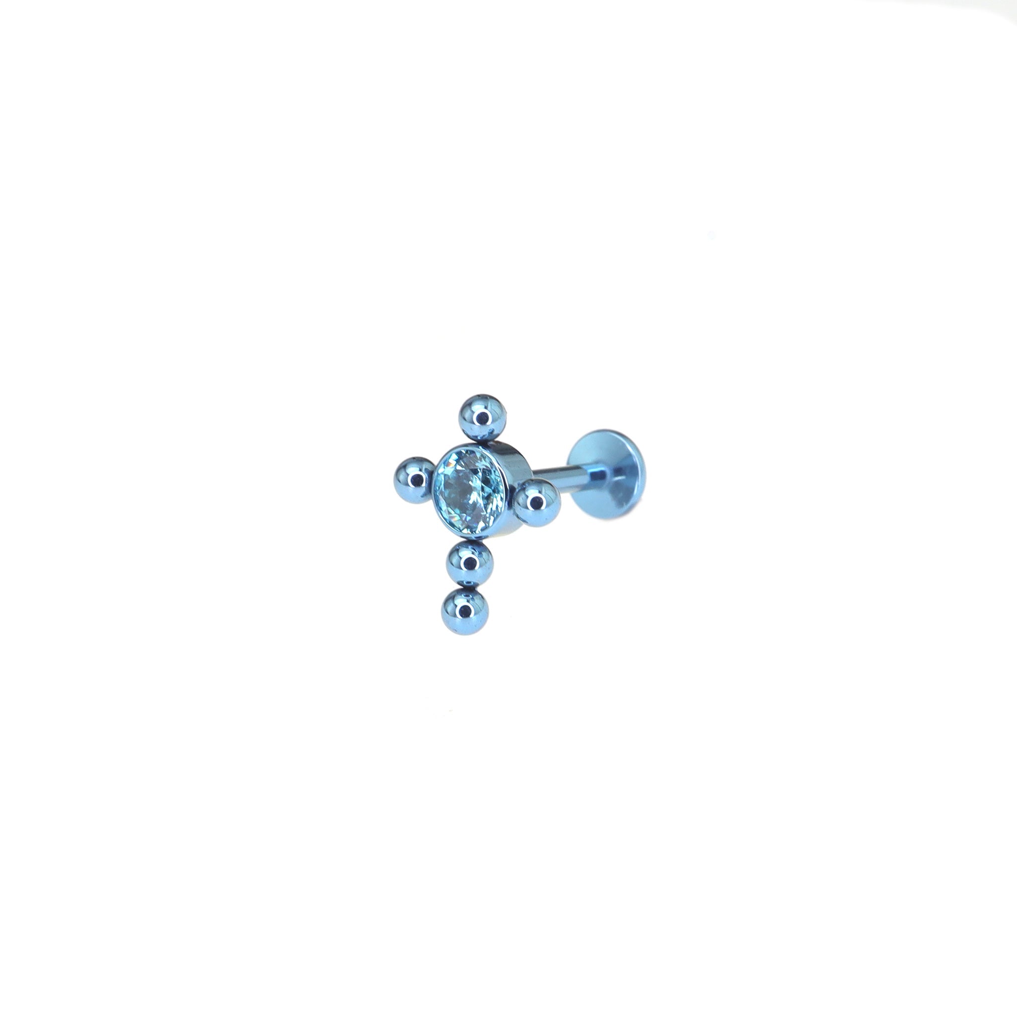 Cross with CZ Ball Titanium Ear Studs - Cross with CZ Ball Titanium Ear Studs - Blue / 6mm by CRUXJEWELRY
