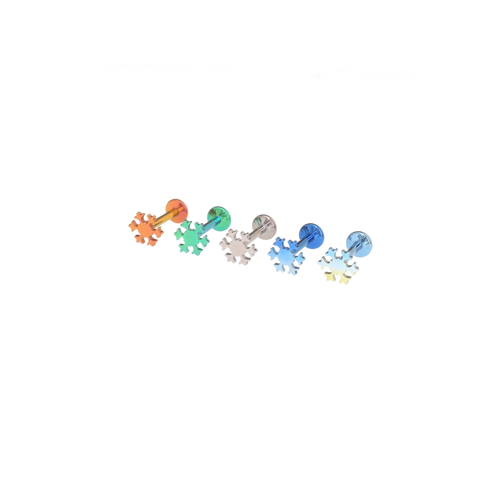 Mini Snowflake Titanium Ear Studs - Mini Snowflake Titanium Ear Studs - Blue-Yellow Gradient / 6mm by CRUXJEWELRY