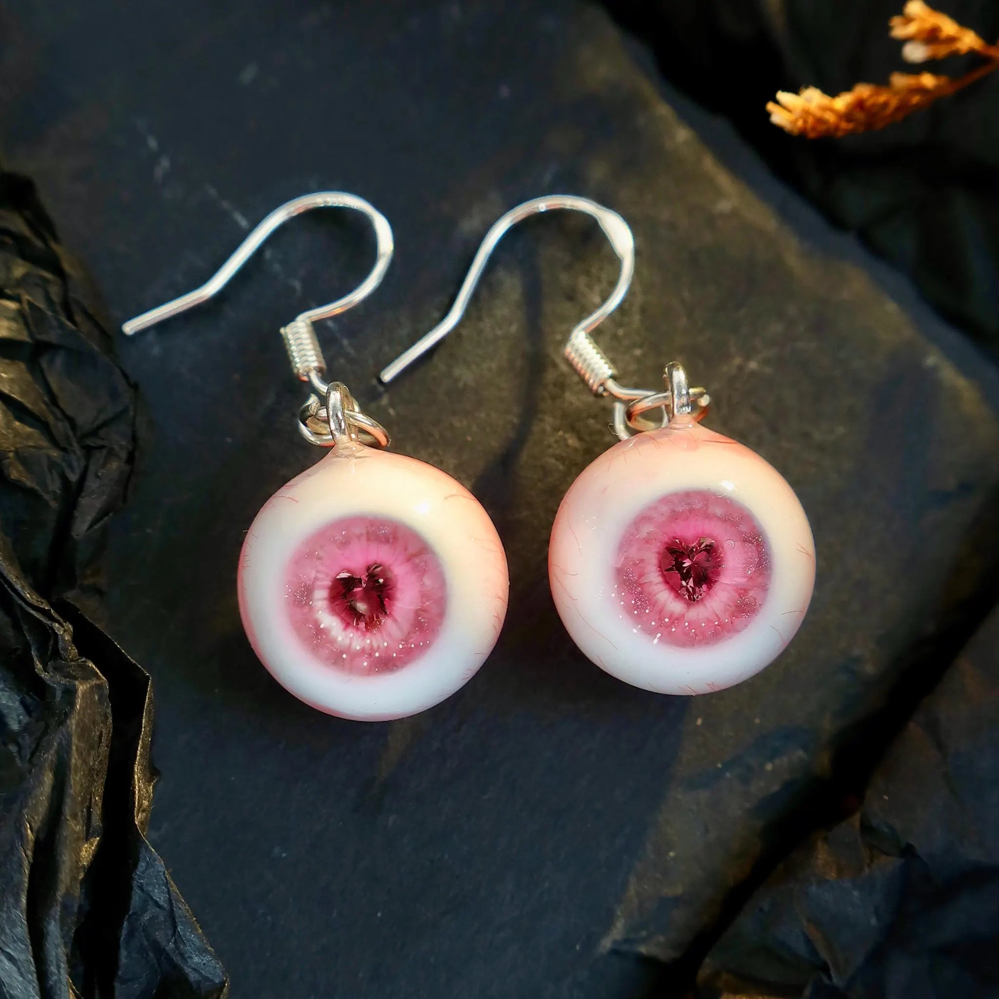 (Pair) Hyper-Realistic Heart Pupil Eyeball Earrings | Spooky-Cute "Love Stare" | S925 Sterling Silver