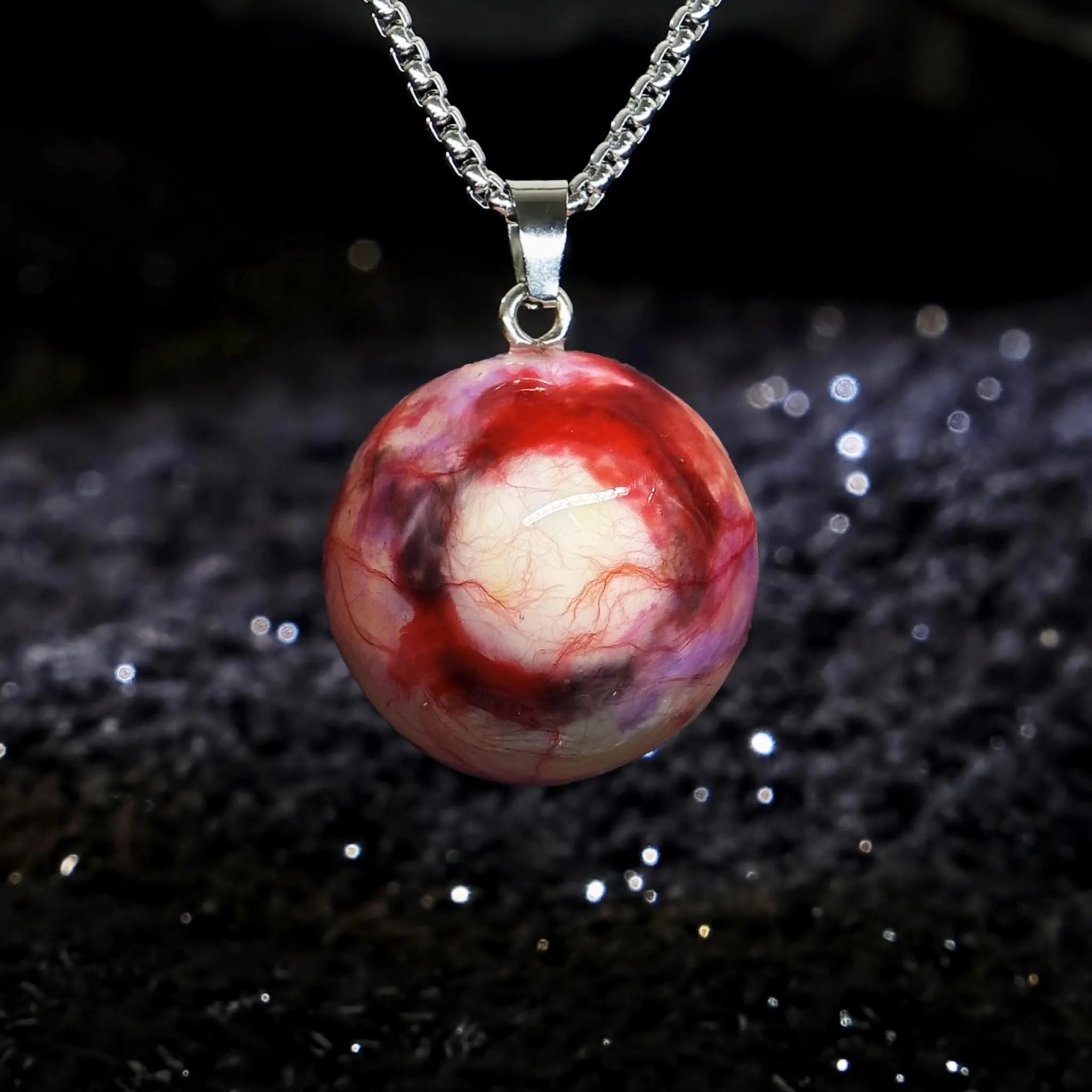 Realistic Cataract Blind Eyeball Necklace | Cloudy White Pupil "Dead Eye" Pendant