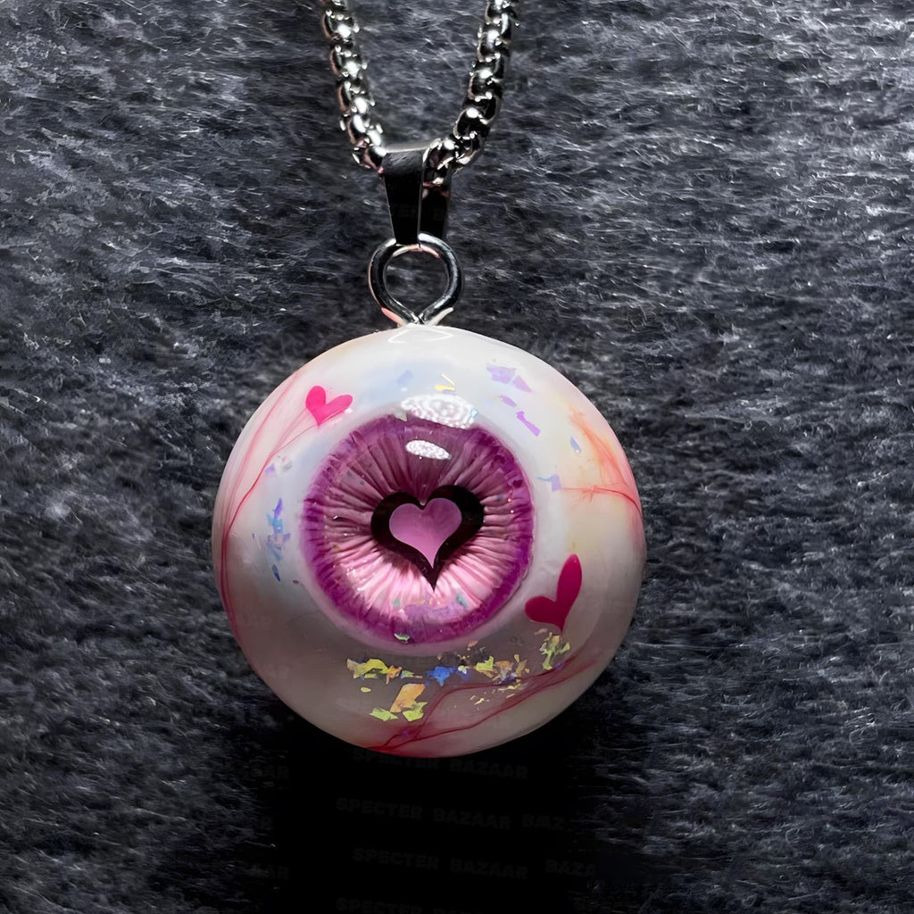 "Lover's Dream" Glitter Heart Eye Necklace - 9 Color Options