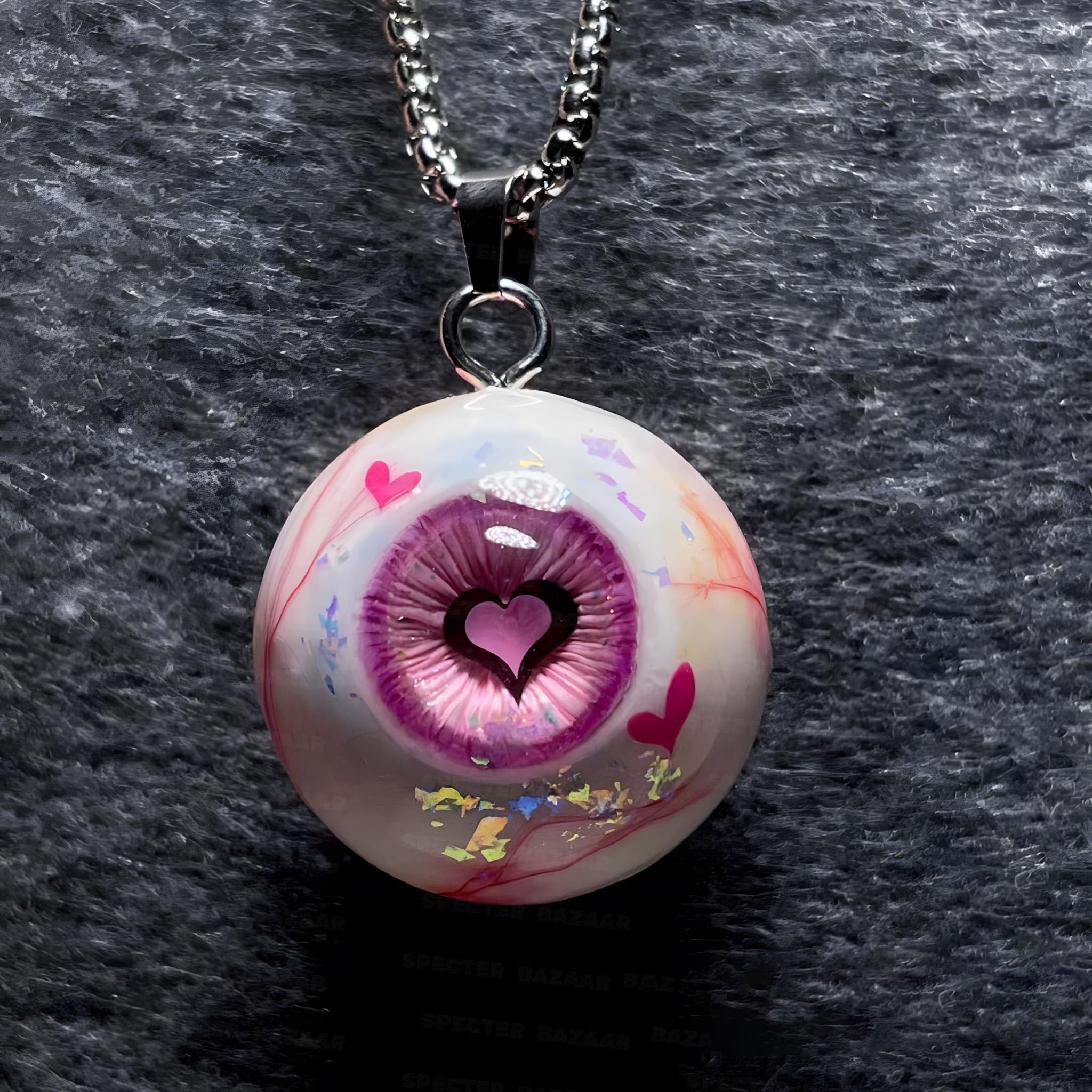 "Lover's Dream" Glitter Heart Eye Necklace - 9 Color Options