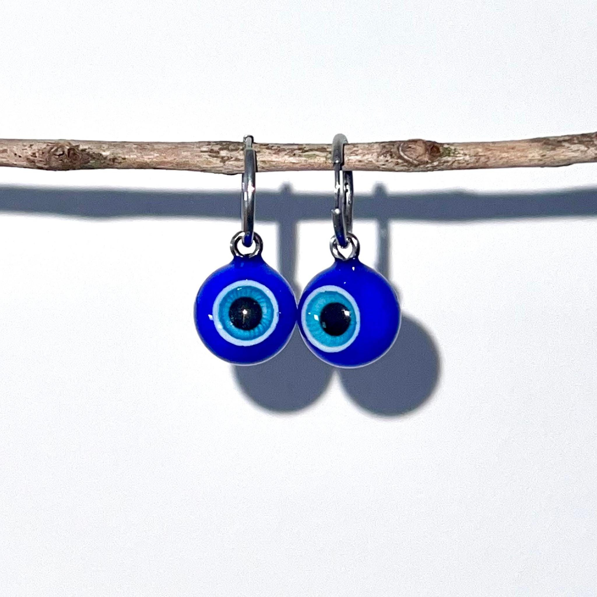 (Pair) Cobalt Blue Evil Eye Hoop Earrings | Hypoallergenic Titanium | Spooky-Cute Jewelry