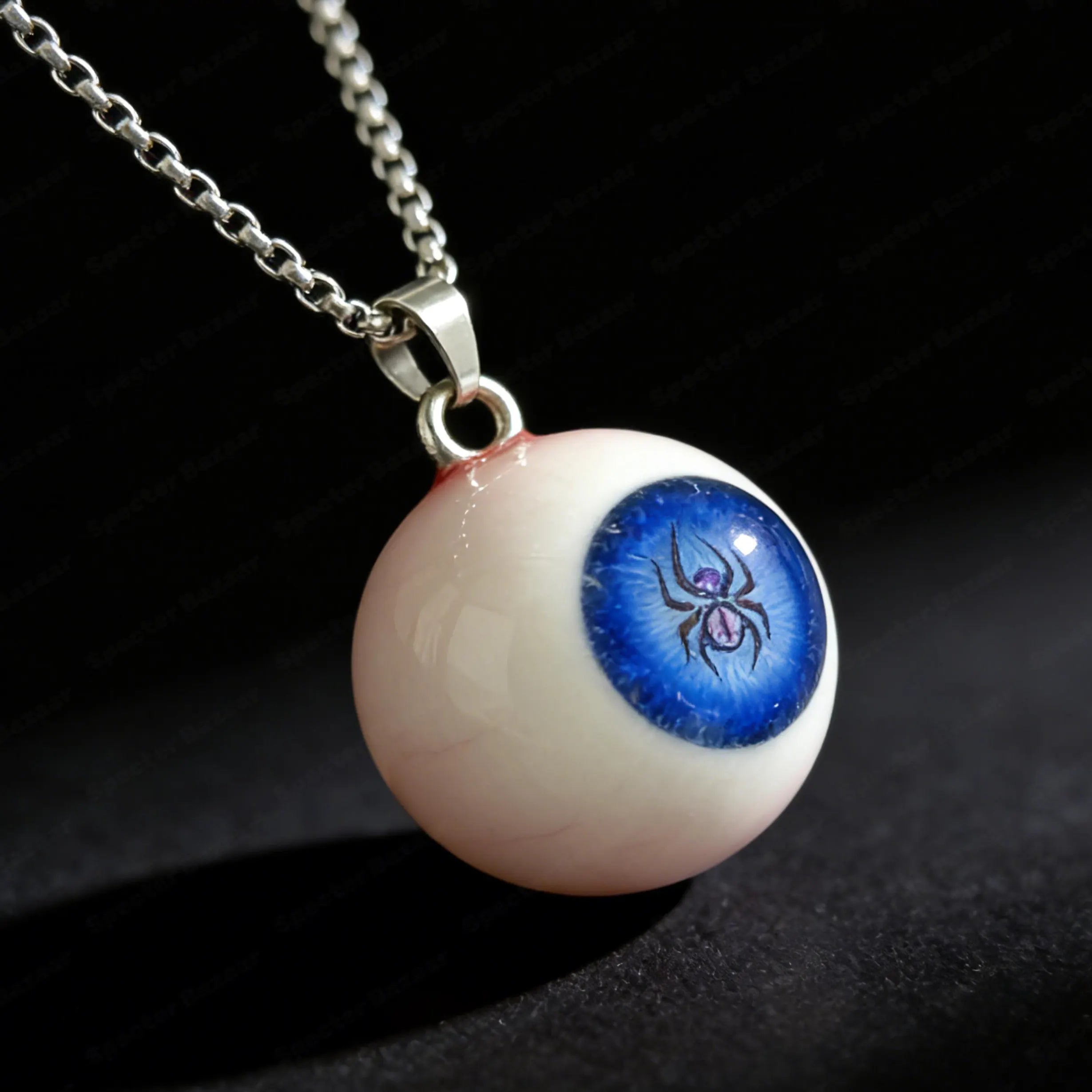 "Biohazard" Mutant Spider Eyeball Necklace | Blue T-Virus Arachnid Pendant