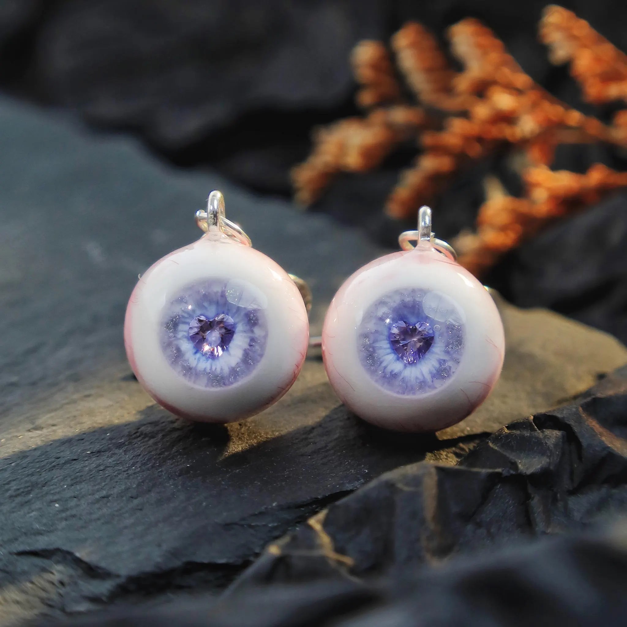 (Pair) Hyper-Realistic Heart Pupil Eyeball Earrings | Spooky-Cute "Love Stare" | S925 Sterling Silver