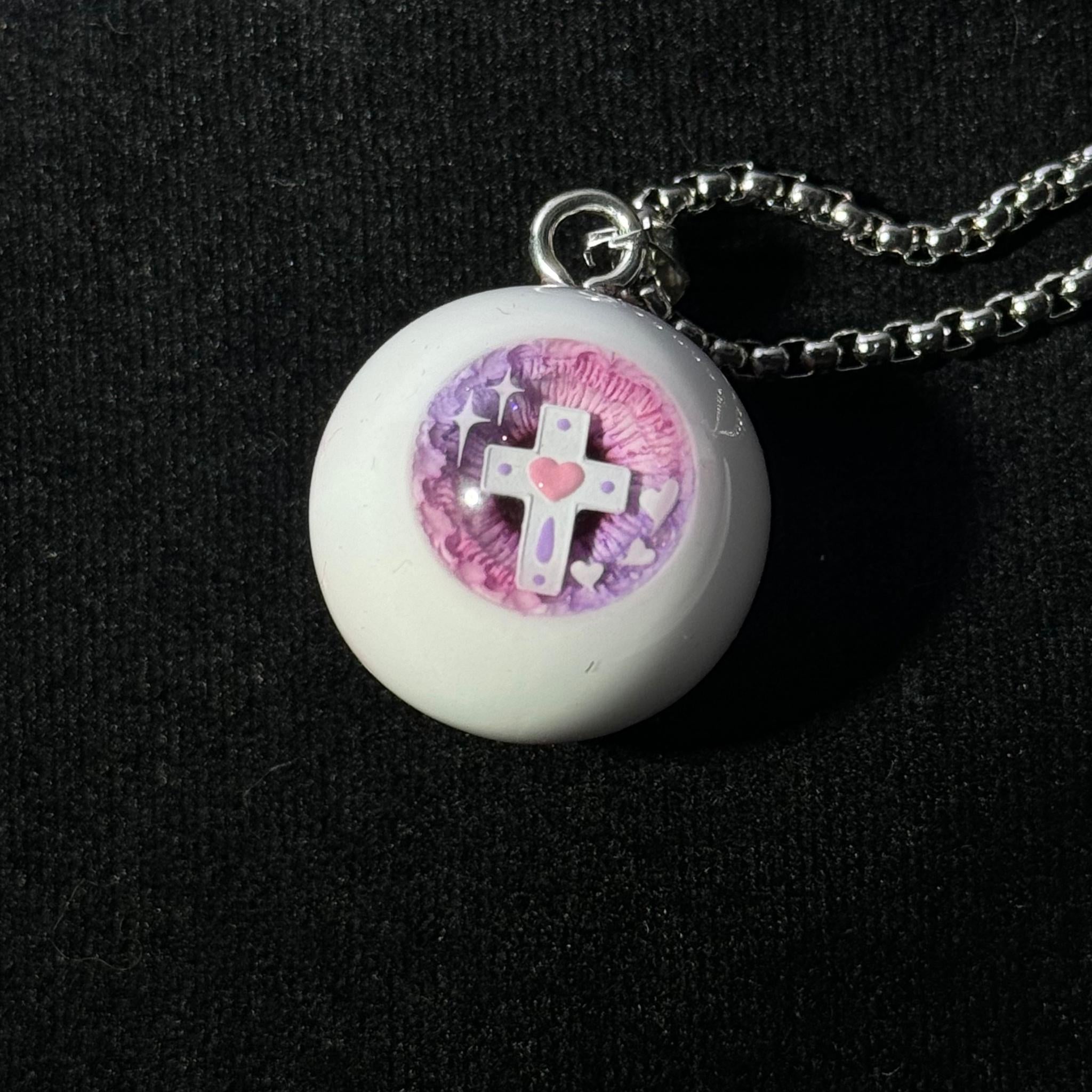 "Sacred Love" Cross & Heart Pupil Necklace - Heaven (White) vs. Hell (Black)