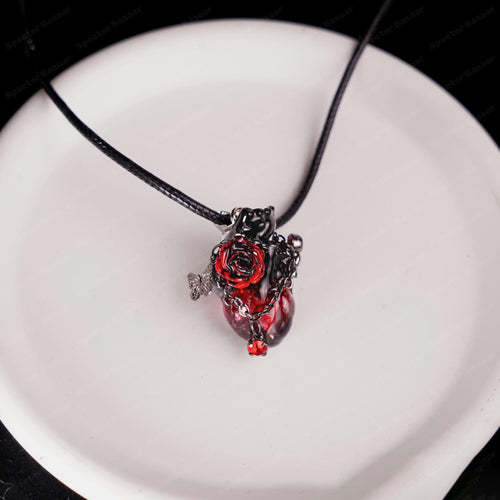 "Eternal Devotion" Bleeding Anatomical Heart - Rose & Chain Detail