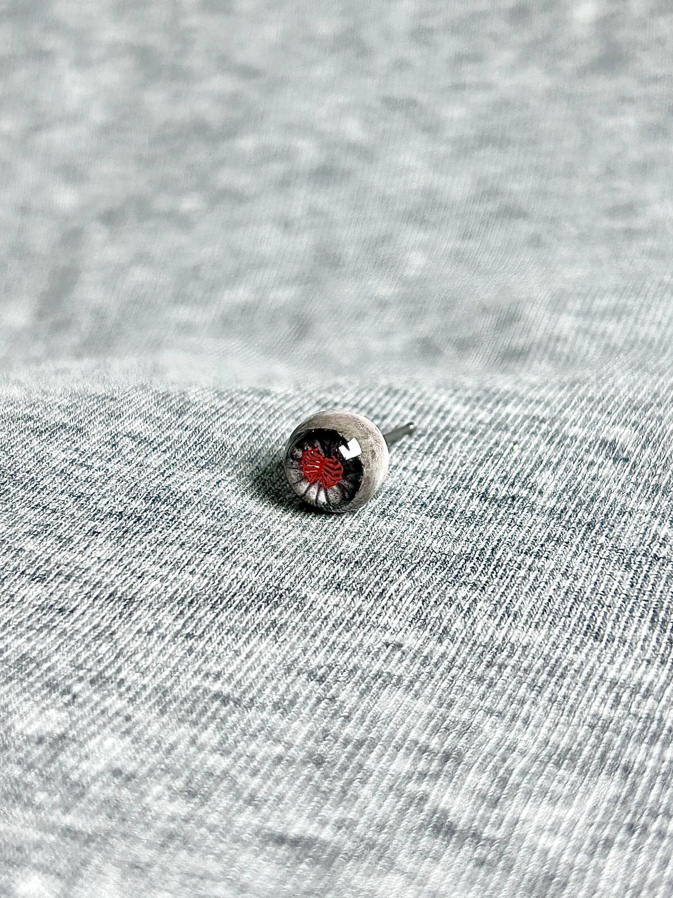 "Bloody Ribs" Dark Eyeball Studs - Red Skeleton Pupil