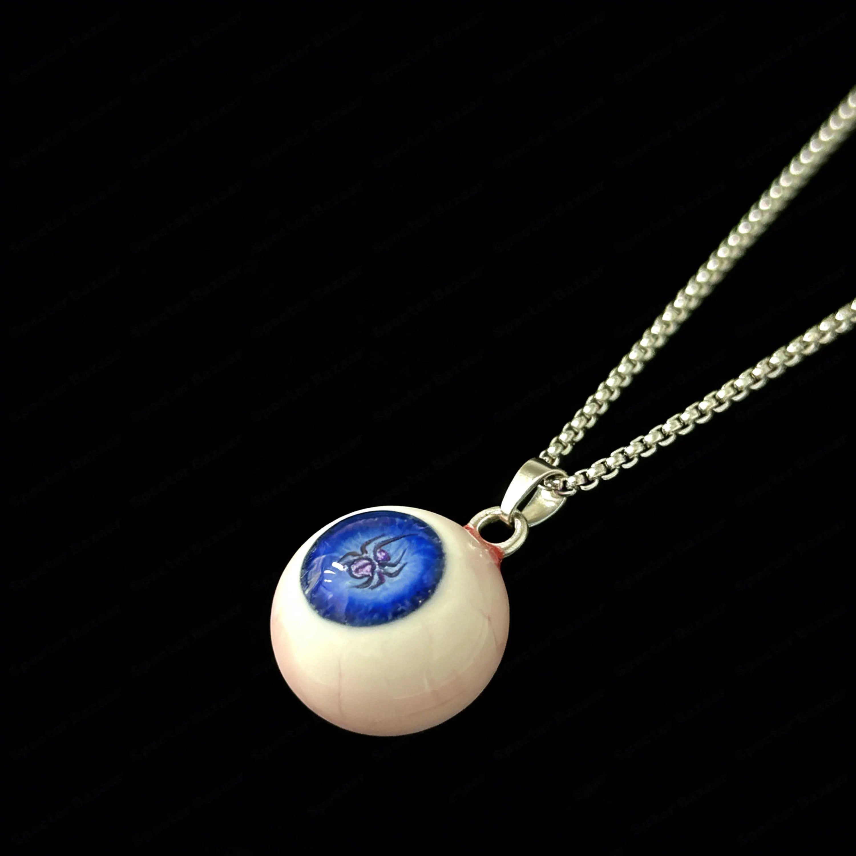 "Biohazard" Mutant Spider Eyeball Necklace | Blue T-Virus Arachnid Pendant