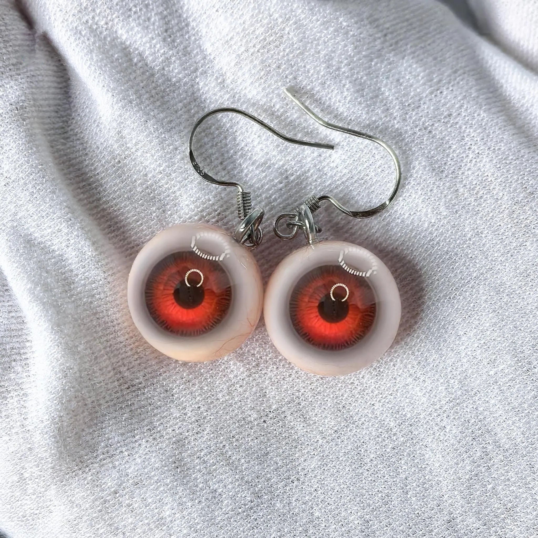 (Pair) Hyper-Realistic Eyeball Drop Earrings | S925 Sterling Silver | Spooky-Cute