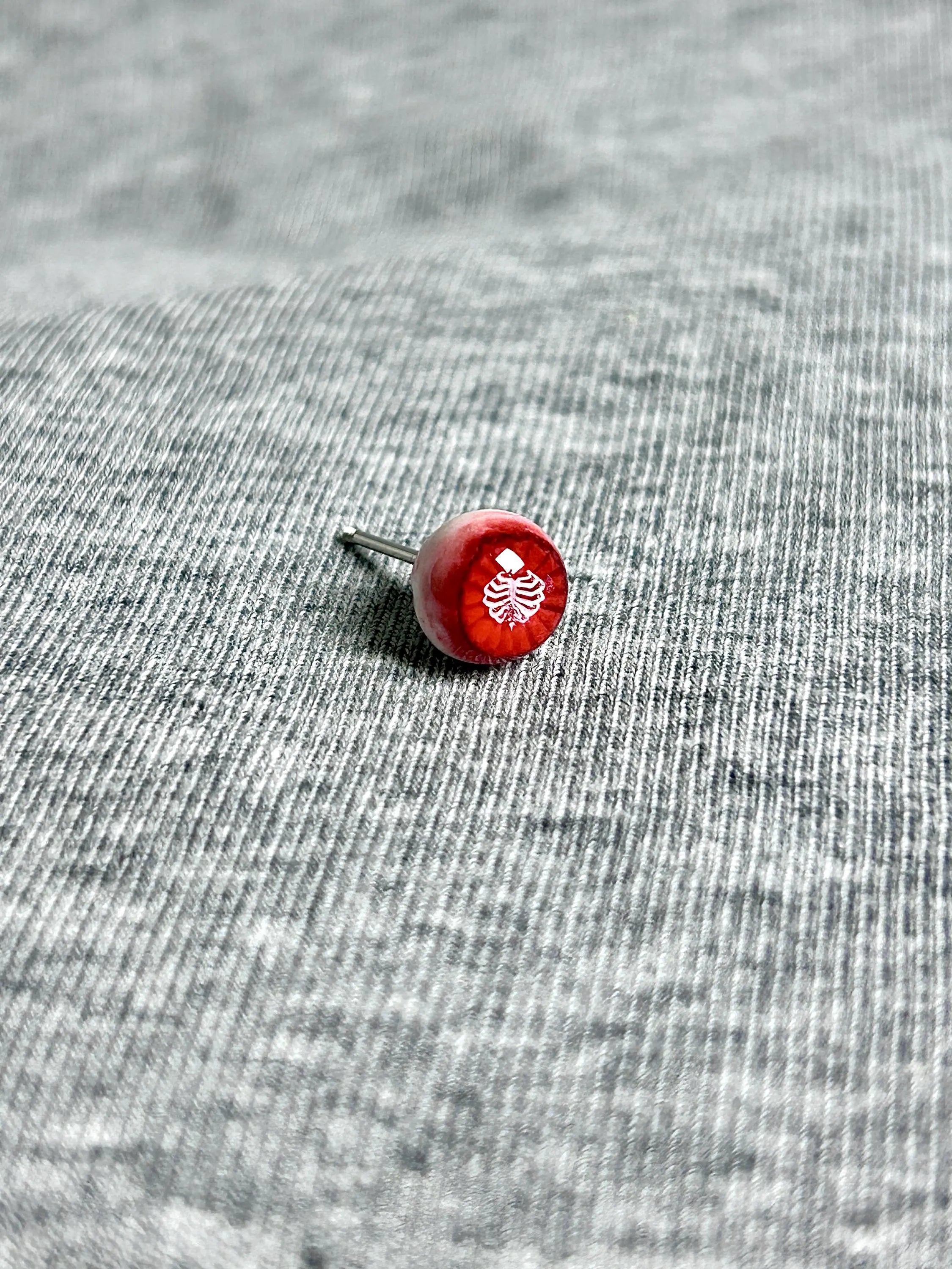 "Bloody Ribs" Dark Eyeball Studs - Red Skeleton Pupil