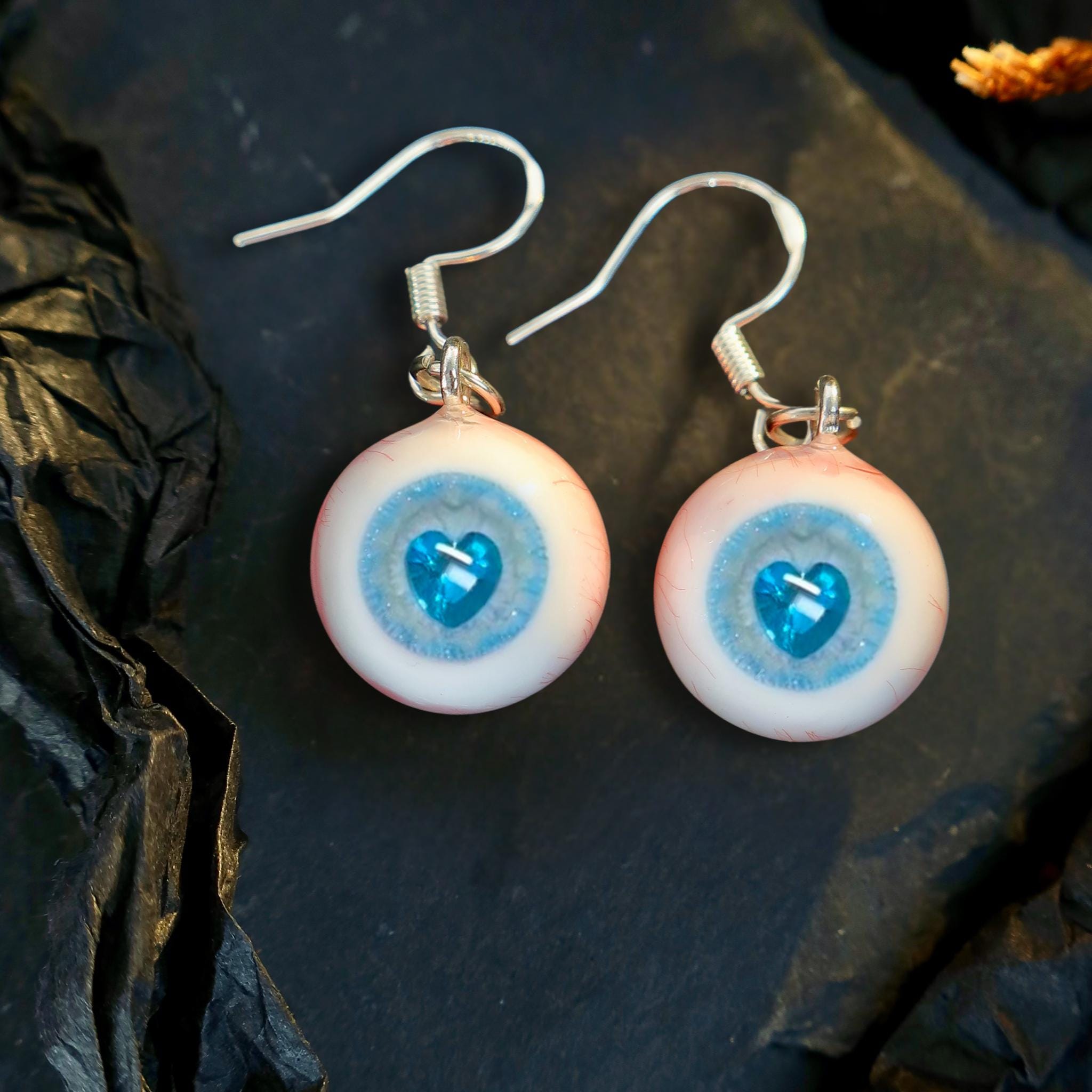 (Pair) Hyper-Realistic Heart Pupil Eyeball Earrings | Spooky-Cute "Love Stare" | S925 Sterling Silver