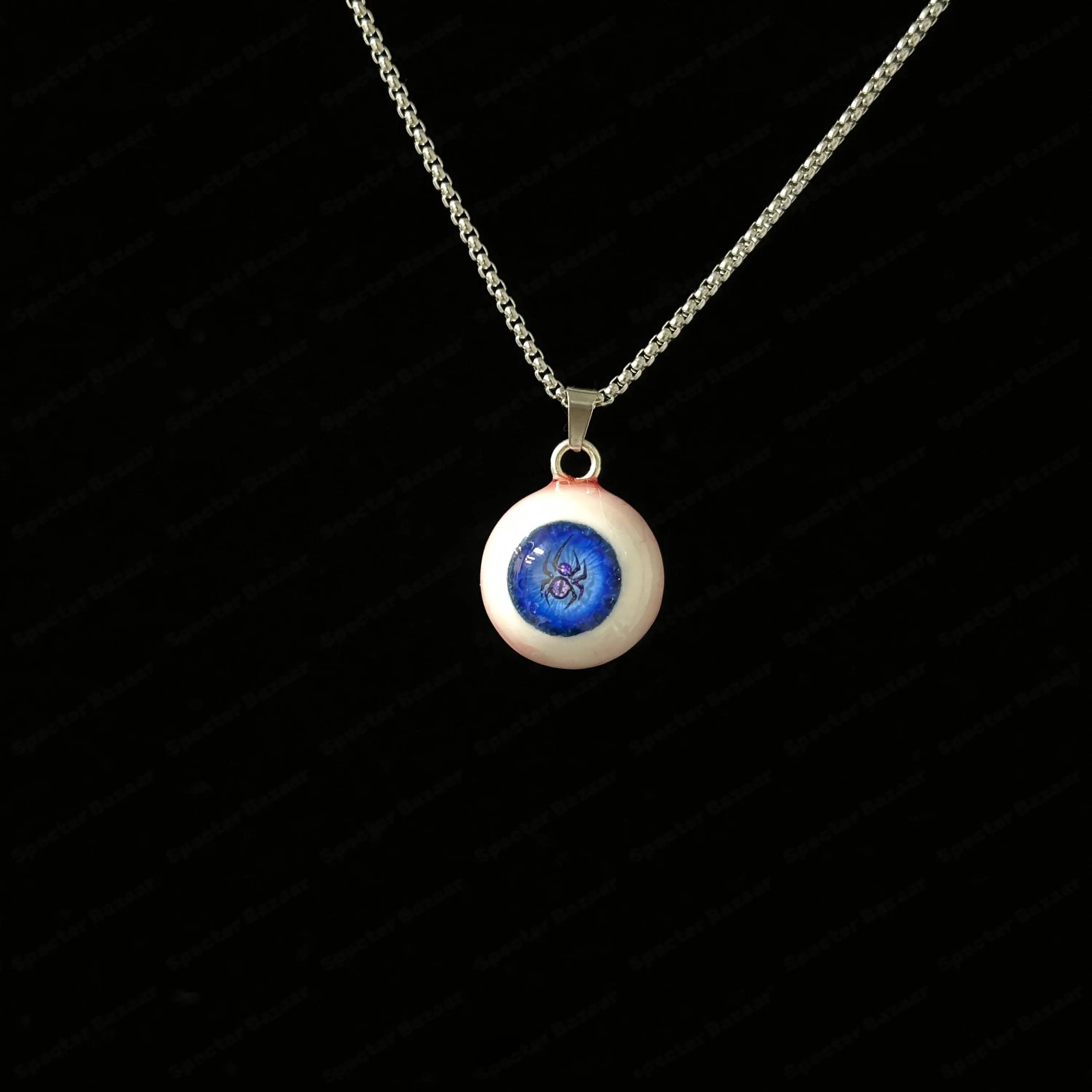 "Biohazard" Mutant Spider Eyeball Necklace | Blue T-Virus Arachnid Pendant