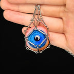 "The Captive" Caged Blue Eye Necklace - Geometric Silver Frame