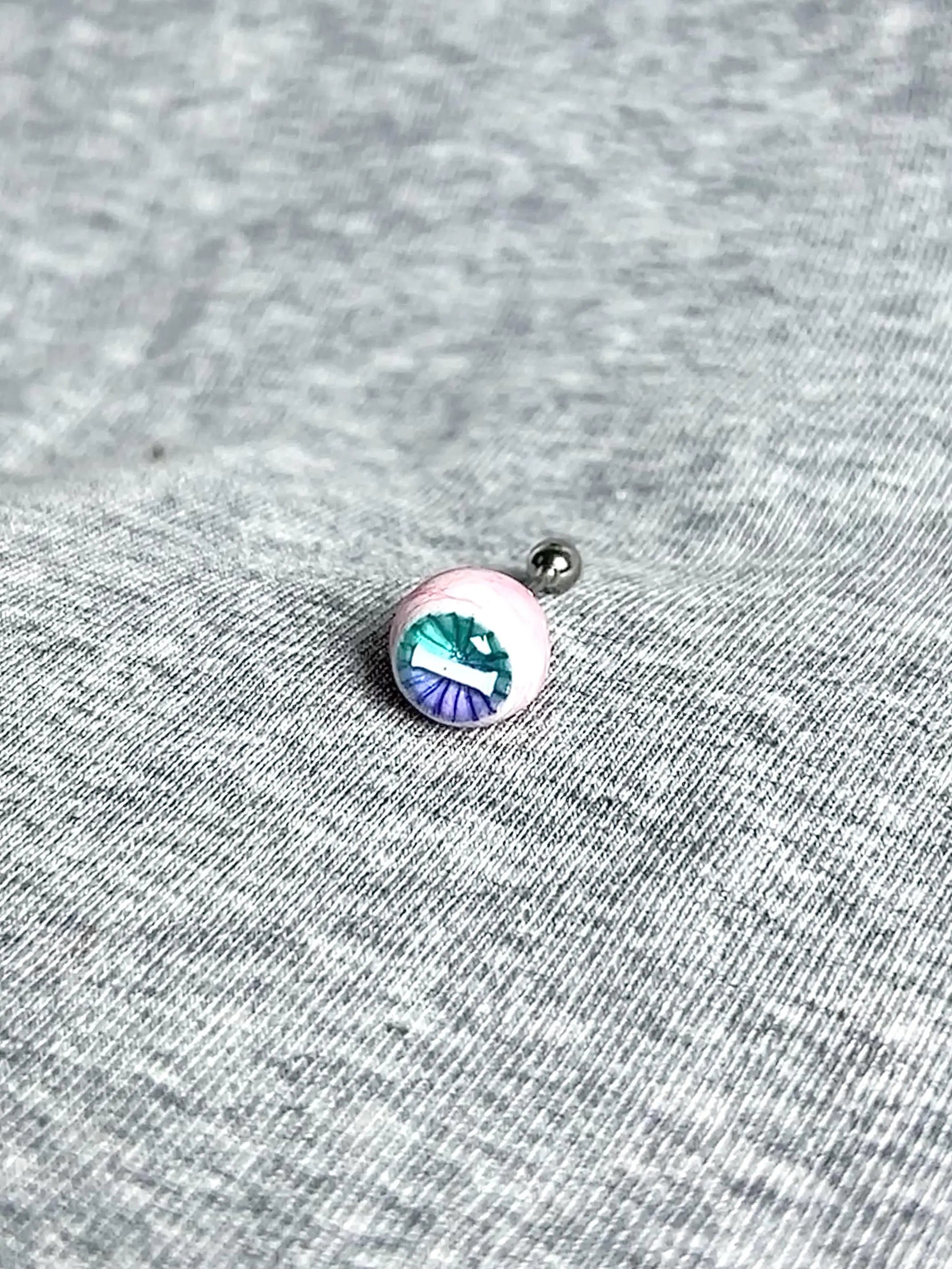 "Ghostly Pet" Mismatched Eyeball Studs - Aurora Iris (Bone & Moon)