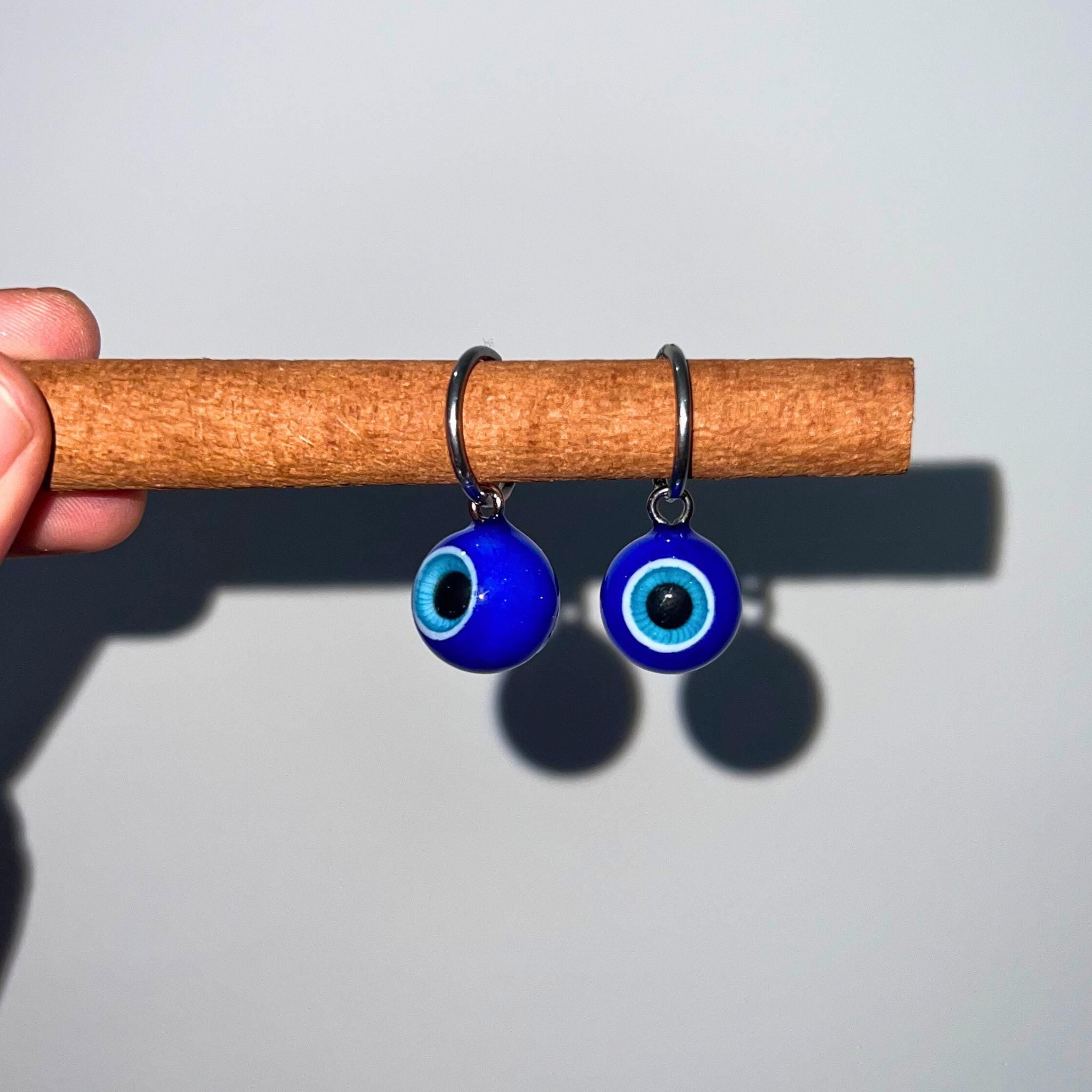 (Pair) Cobalt Blue Evil Eye Hoop Earrings | Hypoallergenic Titanium | Spooky-Cute Jewelry