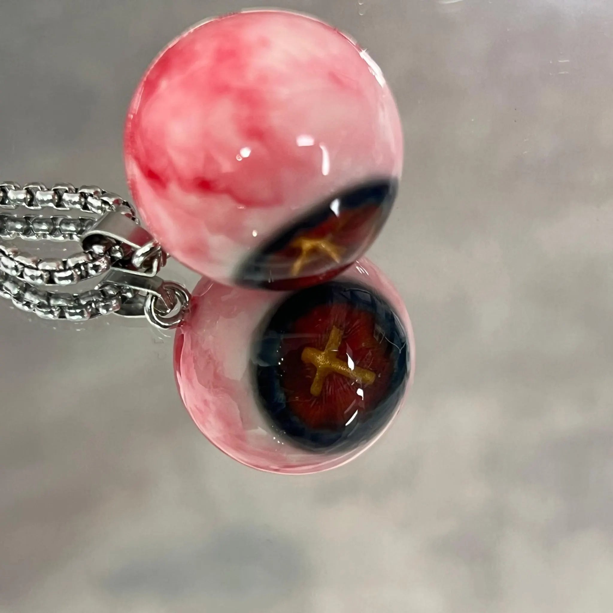 "Holy Fire" Golden Cross Eye Necklace - Thermal Blue & Red Iris