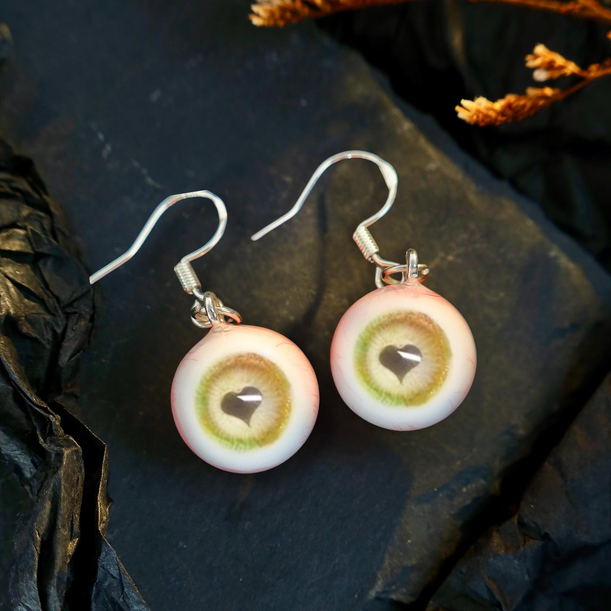 (Pair) Hyper-Realistic Heart Pupil Eyeball Earrings | Spooky-Cute "Love Stare" | S925 Sterling Silver