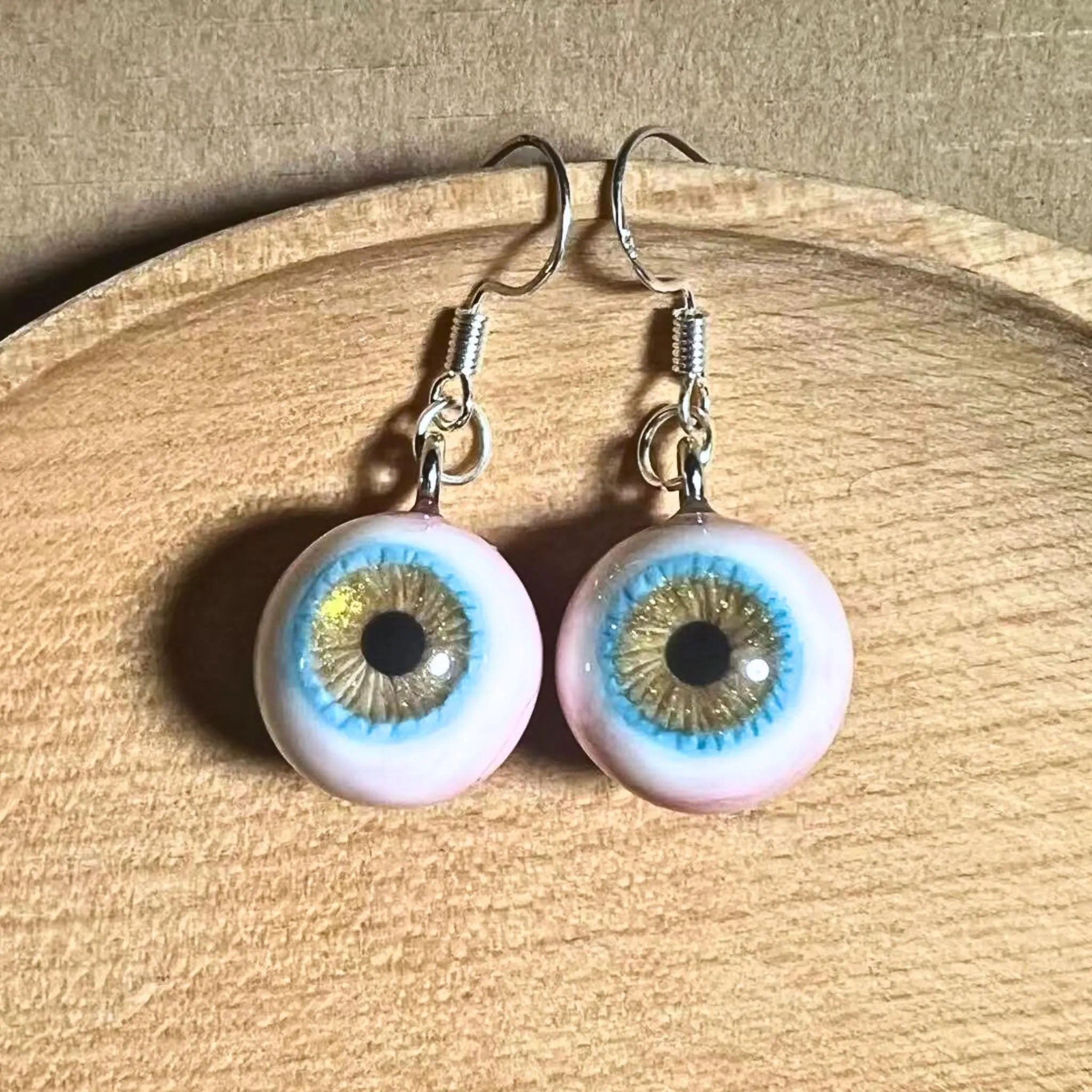 Pair of Hyper-Realistic Eyeball Drop Earrings | Polymer Clay & Resin | S925 Sterling Silver