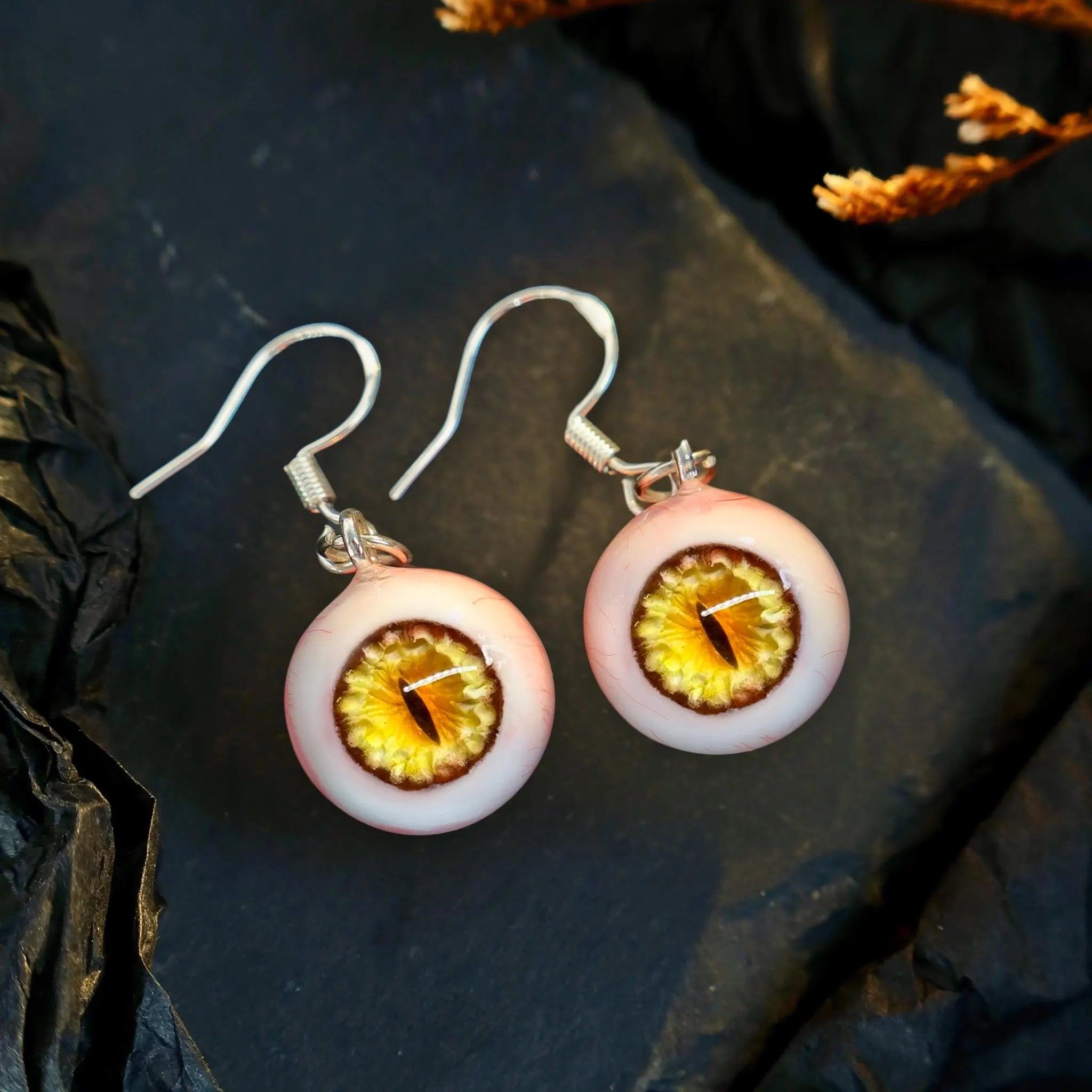 (Pair) Hyper-Realistic Vertical Pupil Creature Eyeball Earrings | Cat, Snake, Dragon Eye | S925 Sterling Silver