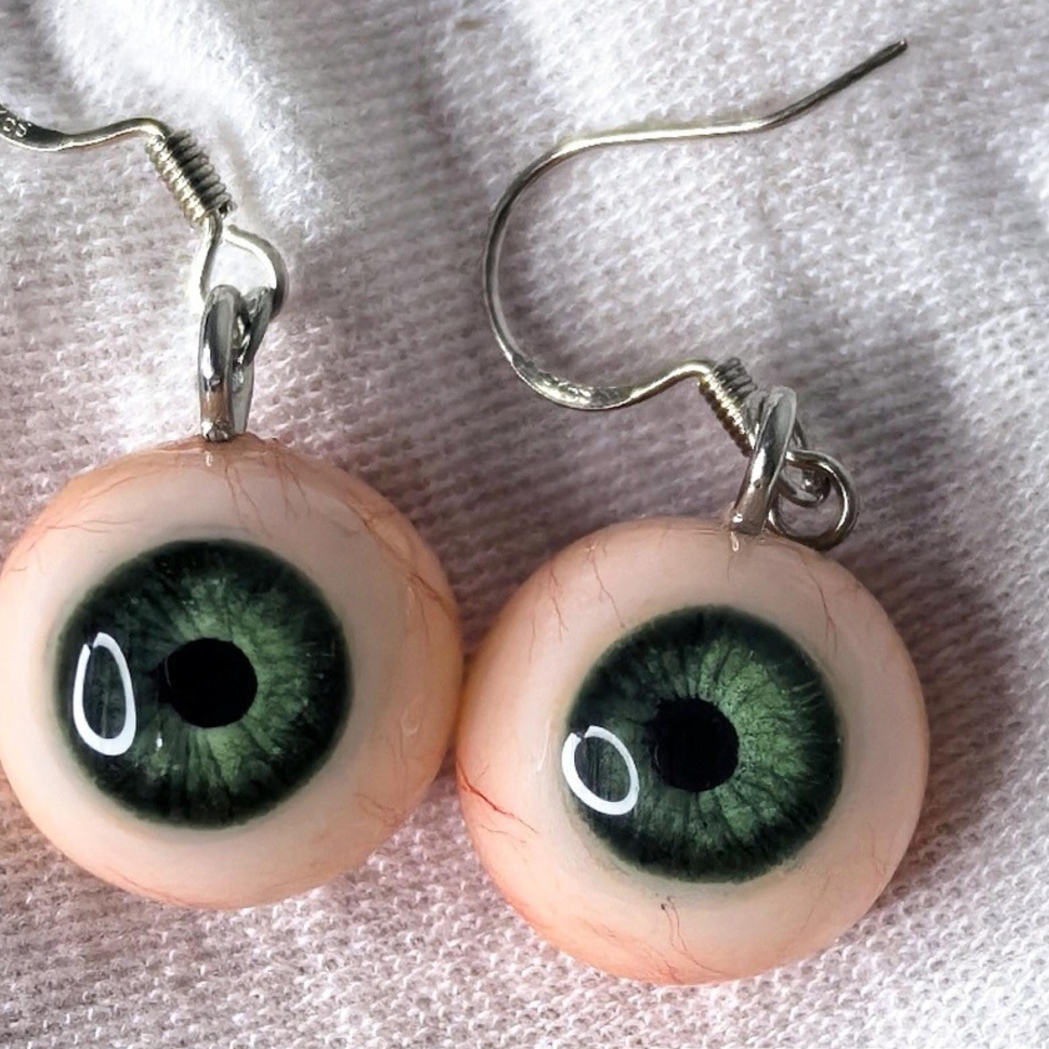 Pair of Hyper-Realistic Eyeball Drop Earrings | Handmade Cthulhu Series | Gothic Horror Resin Jewelry